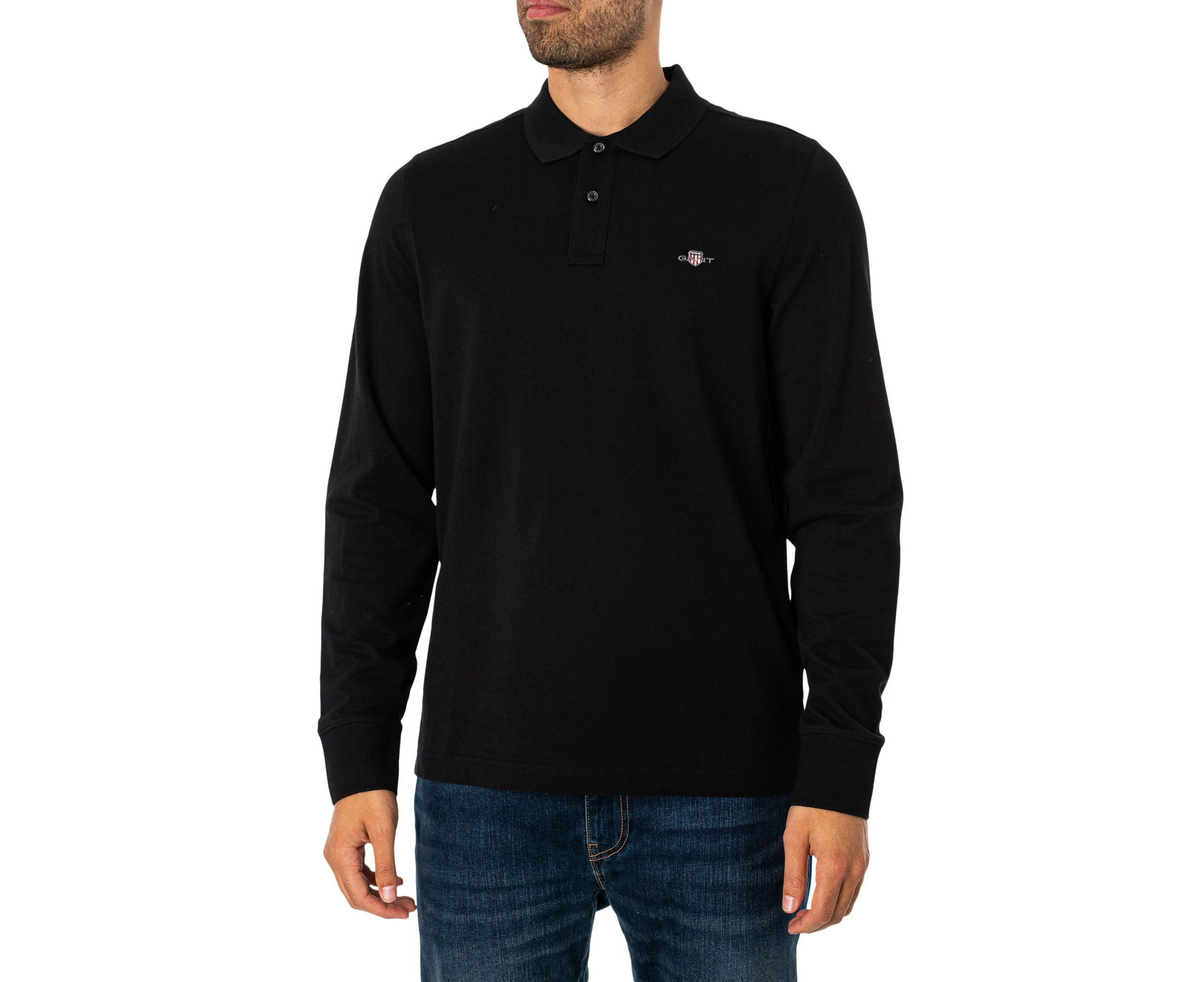 GANT Men's Regular Shield Longsleeved Pique Polo Shirt - Black