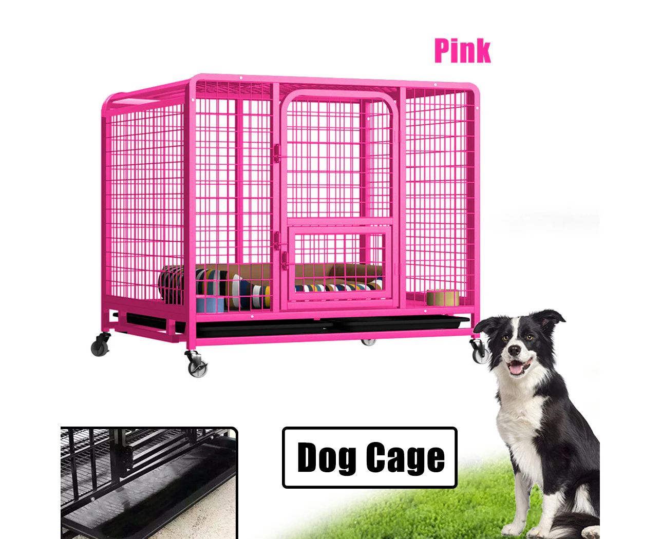 36" Dog Cage Crate Large Kennel Pet Cage Cat Puppy Metal Cage Playpen 4 Rounds