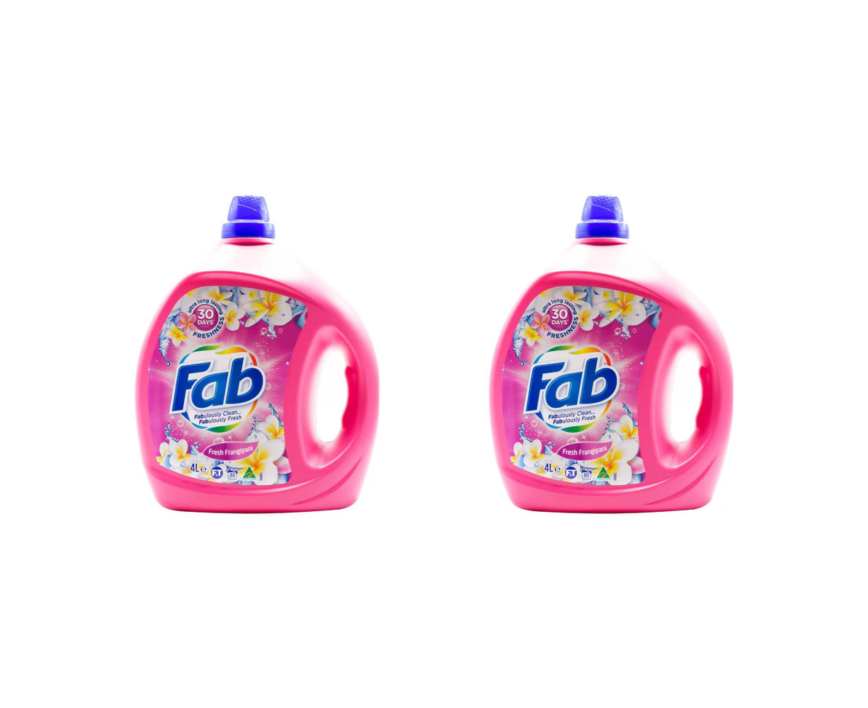 2x Fab Laundry Liquid Front & Top Loader Fresh Frangipani Cleans Expertly 4L