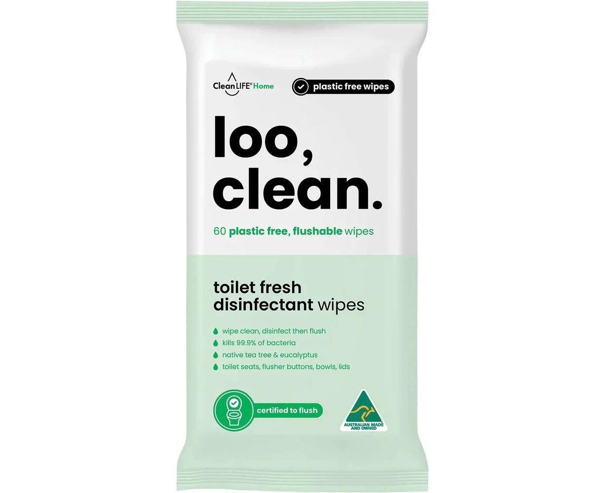 Flushable Plastic Free Wipes Loo Clean, 60 Pack