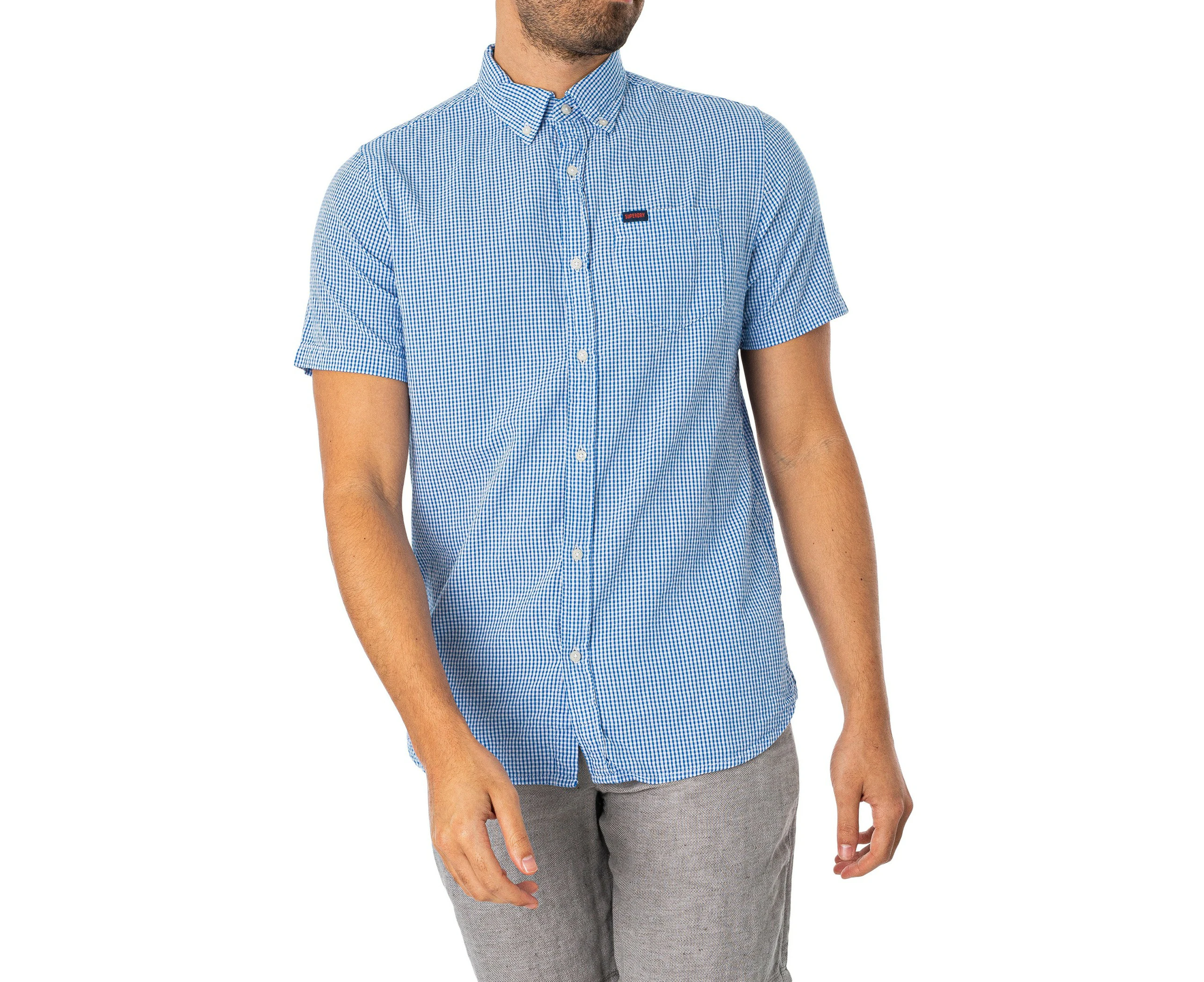 Superdry Men's Seersucker Short Sleeved Shirt - Blue