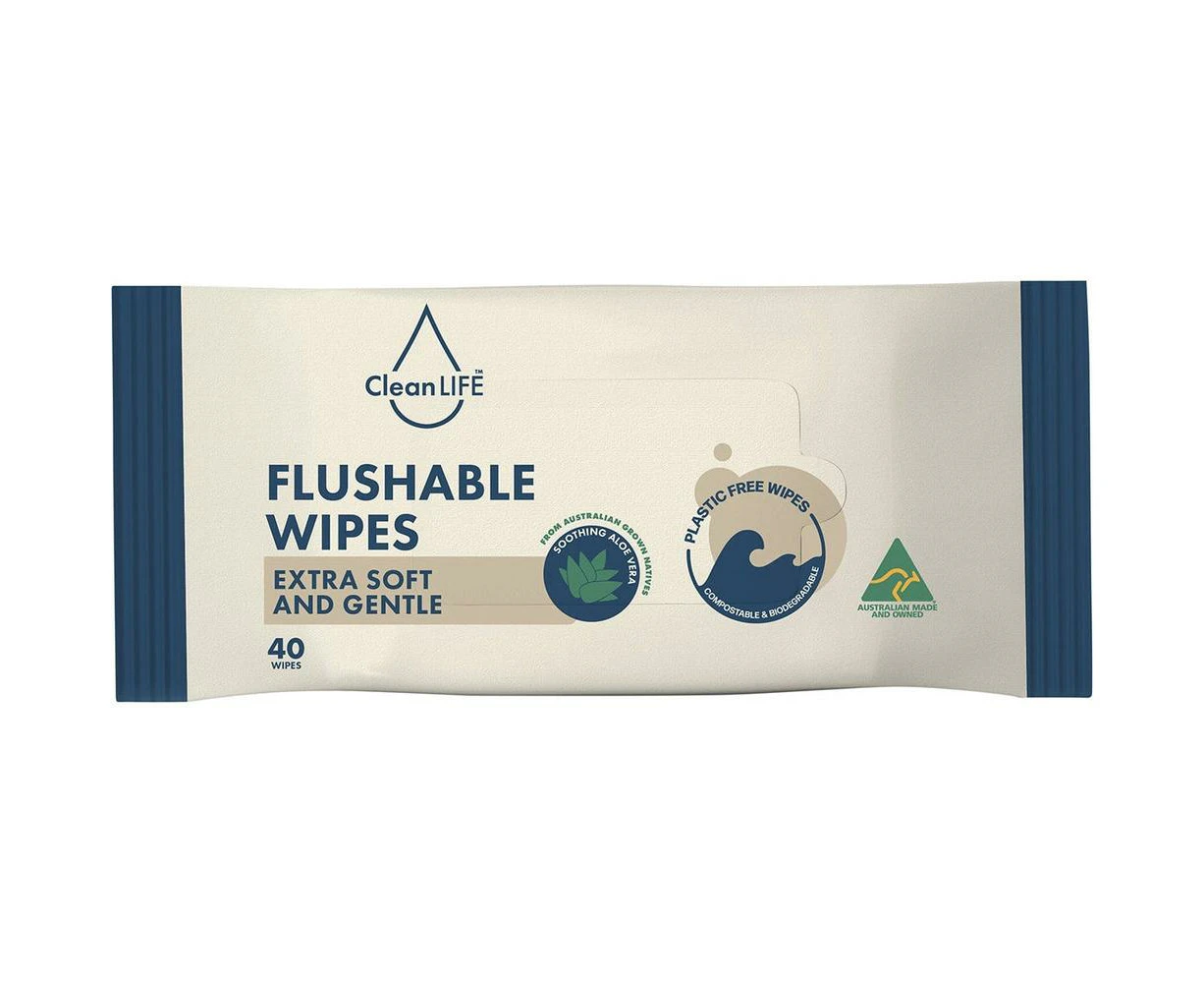 Flushable Plastic Free Wipes, Extra Soft and Gentle, 40's