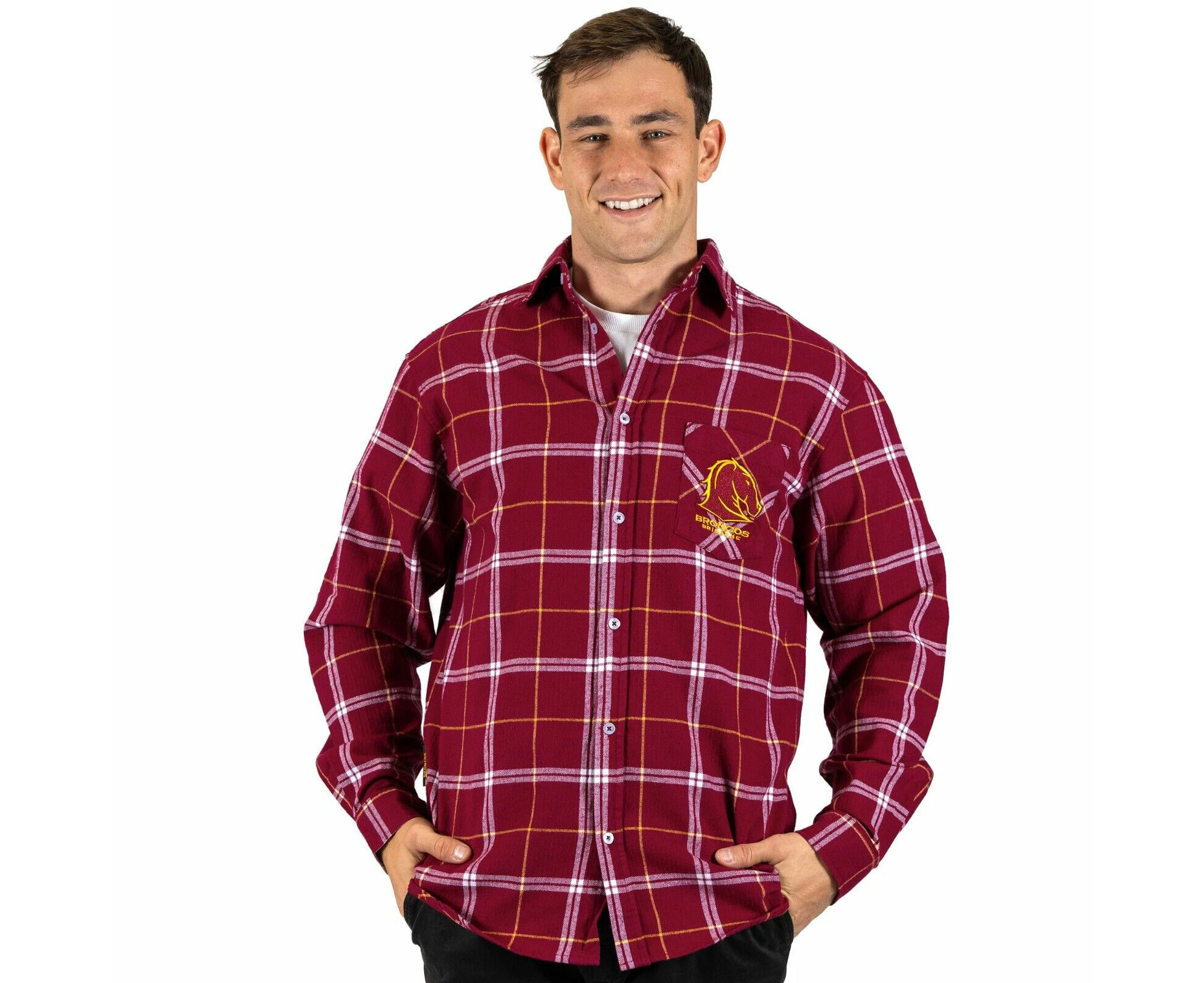 Brisbane Broncos NRL Rugby League Mens Adults Mustang Flannel Shirt Cotton Flanno