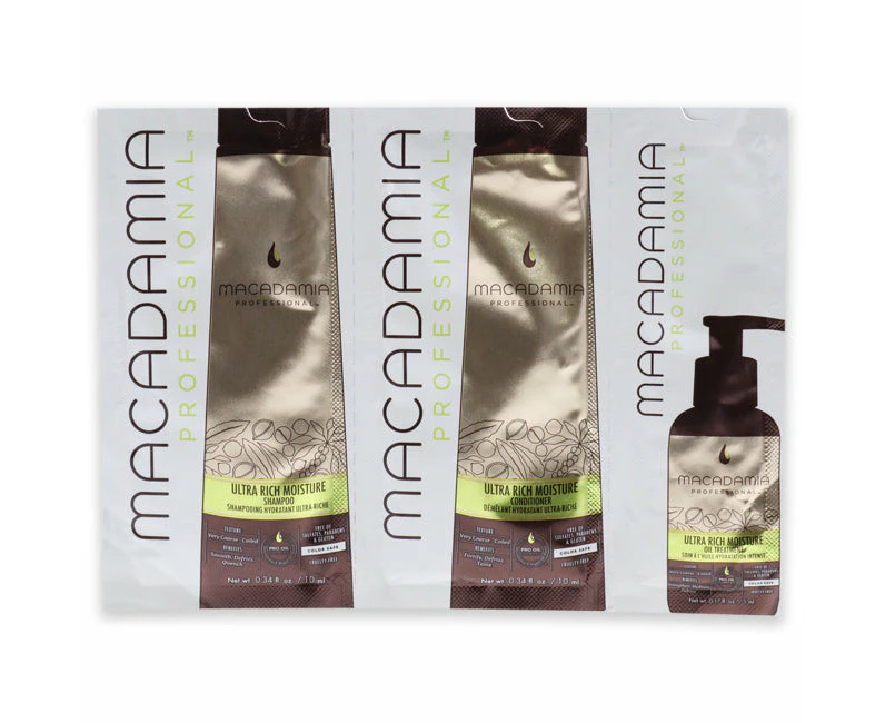 Macadamia Oil Professional Ultra Rich Moisture Set by Macadamia Oil for Unisex - 3 Pc Kit 0.34oz Shampoo, 0.34oz Conditioner, 0.17oz Oil Treatment