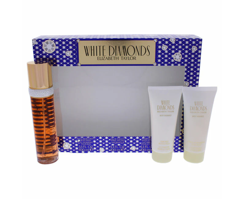 White Diamonds by Elizabeth Taylor for Women - 3 Pc Gift Set 3.3oz EDT Spray, 3.3oz Body Lotion, 3.3oz Body Wash