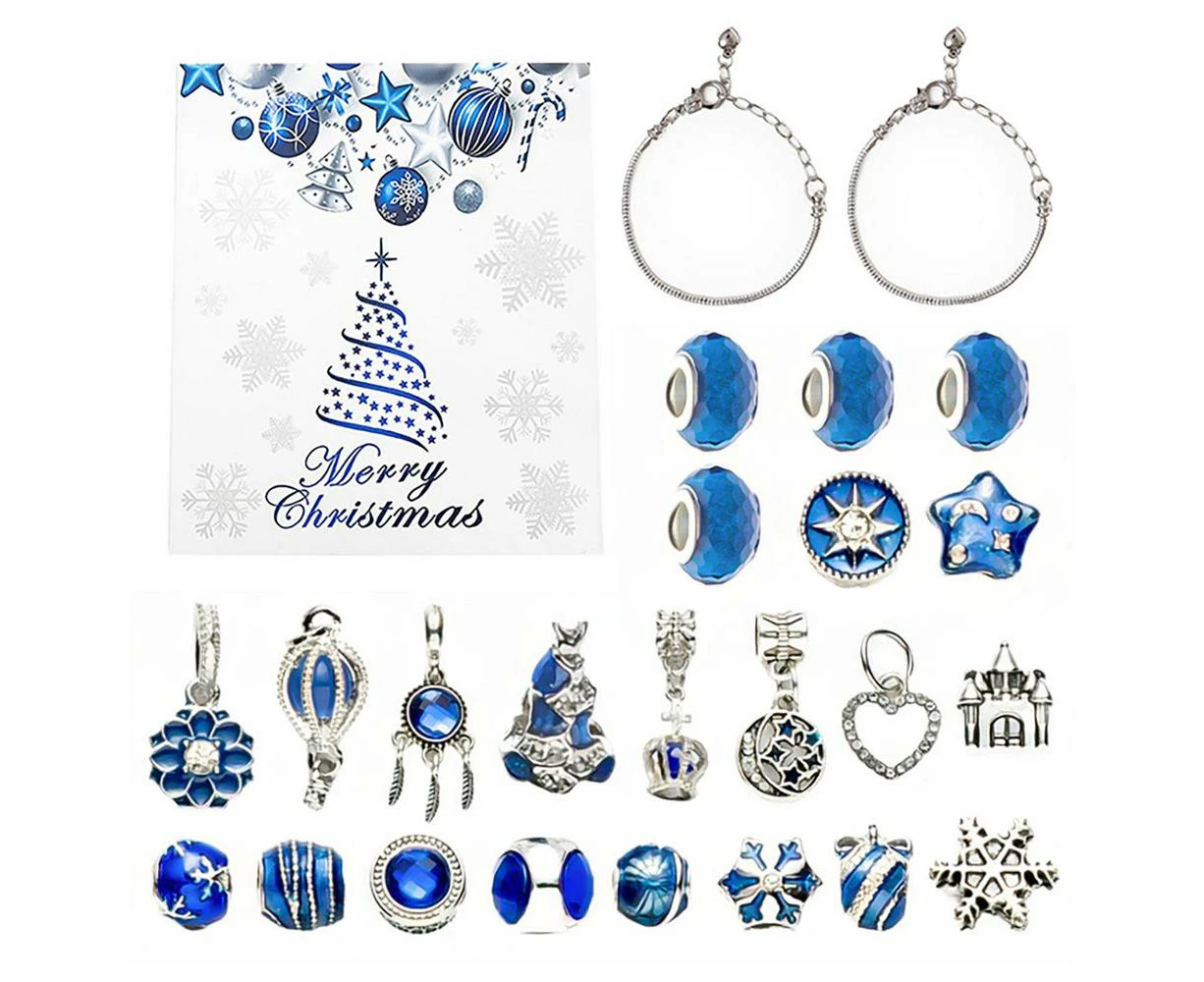 (Blue)MaxpowerChristmas decoration2024  Advent Calendar Bracelets 22 Charm Beads DIY Jewelry Making Kit For Girl  Themed Gifts