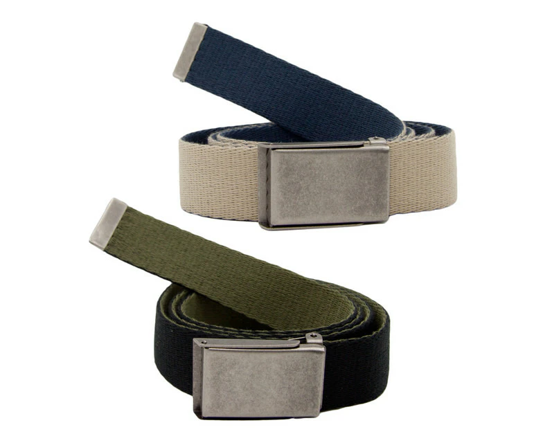 Loop Men's 35mm Reversible Webbing Belt - Set of 2  Beige/Navy and Khaki/Black