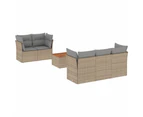 6 Piece Garden Sofa Set with Cushions Beige Poly Rattan