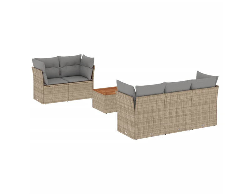 6 Piece Garden Sofa Set with Cushions Beige Poly Rattan