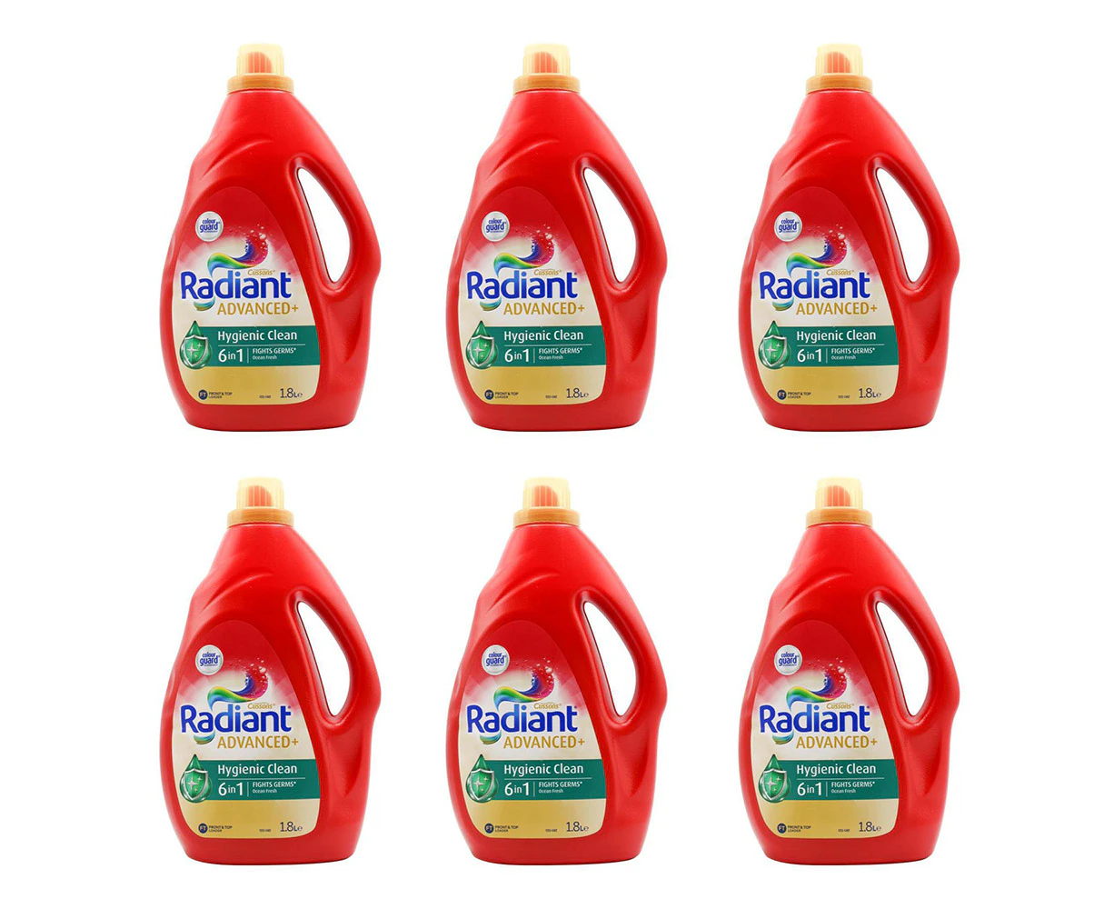 6x Radiant Advanced Laundry Detergent Front & Top Loader Hygienic Fresh 1.8L