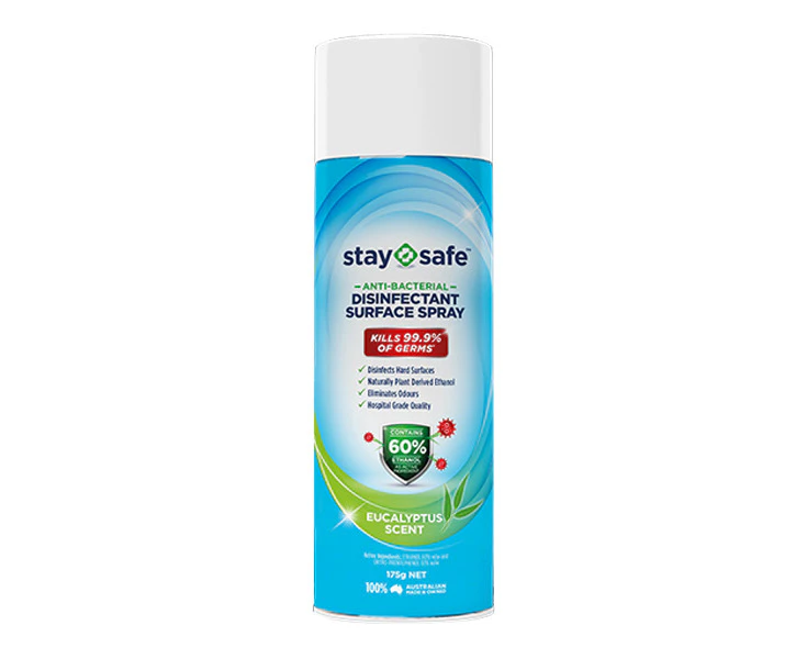 Stay Safe (Australian Made) Sanitiser and Disinfectant Surface Spray - Disinfectant Spray - Eucalyptus 175g