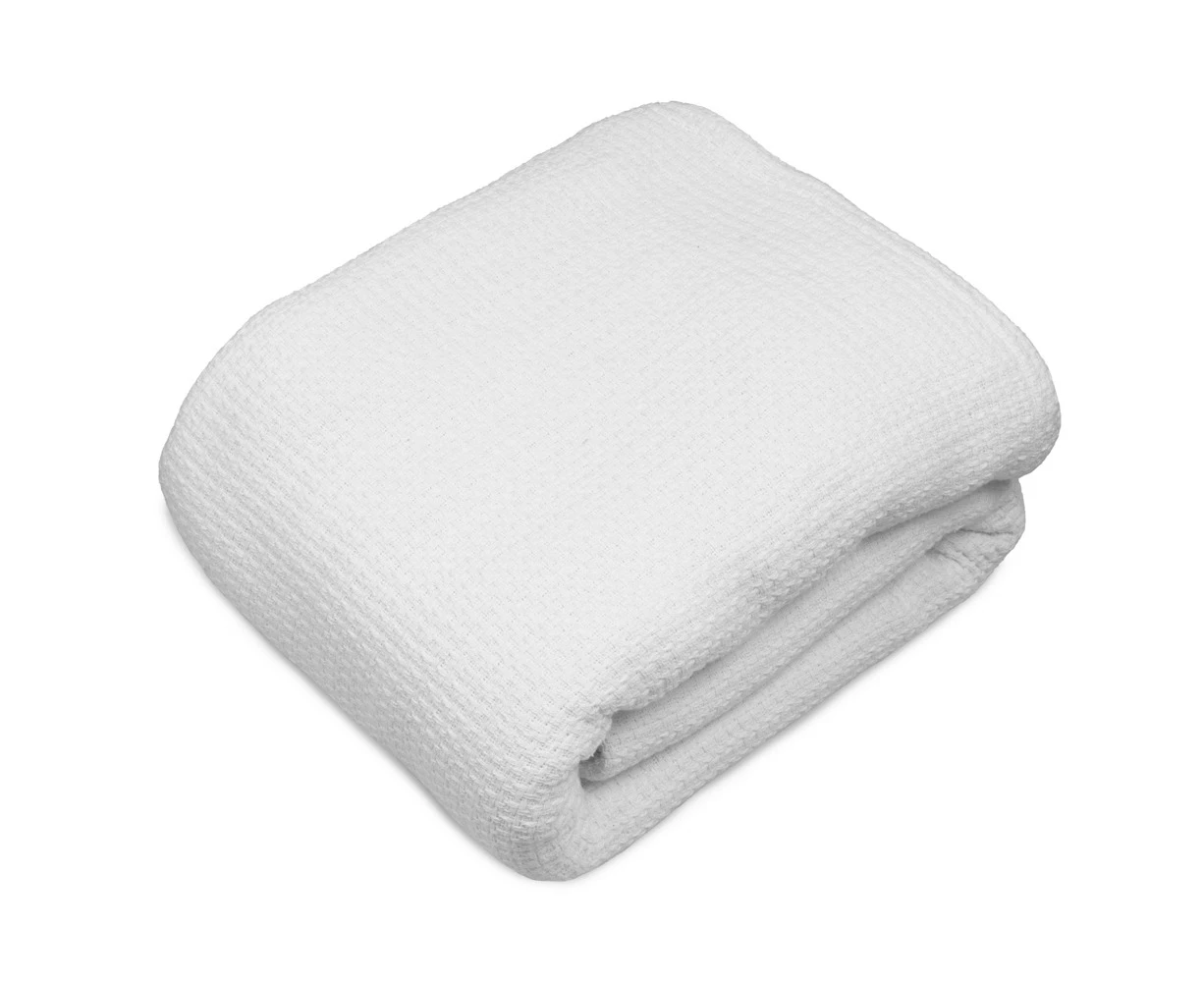 Algodon Single Sophie Cotton Waffle 300GSM Blanket Home/Room Bedding White