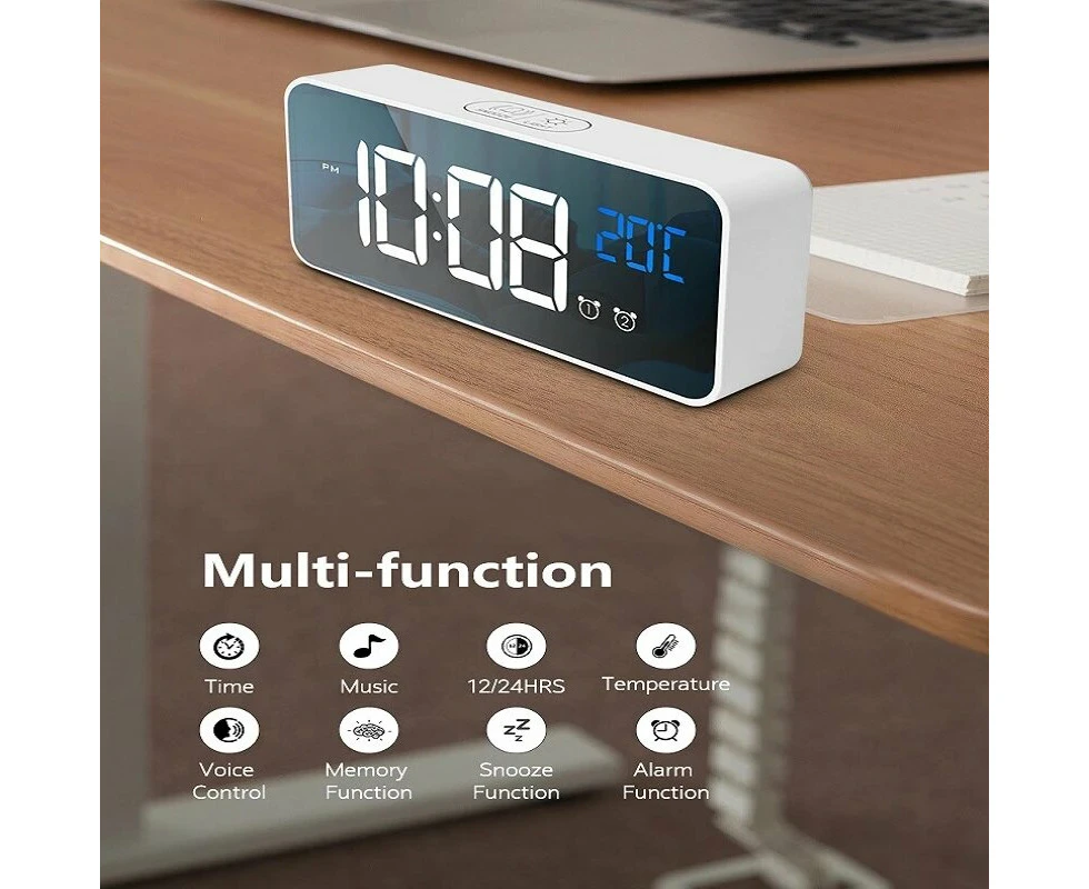 Bakeey Voice Control Alarm Clock Digital Snooze Mirror Timer Led Display Home Decoration Clocks - White