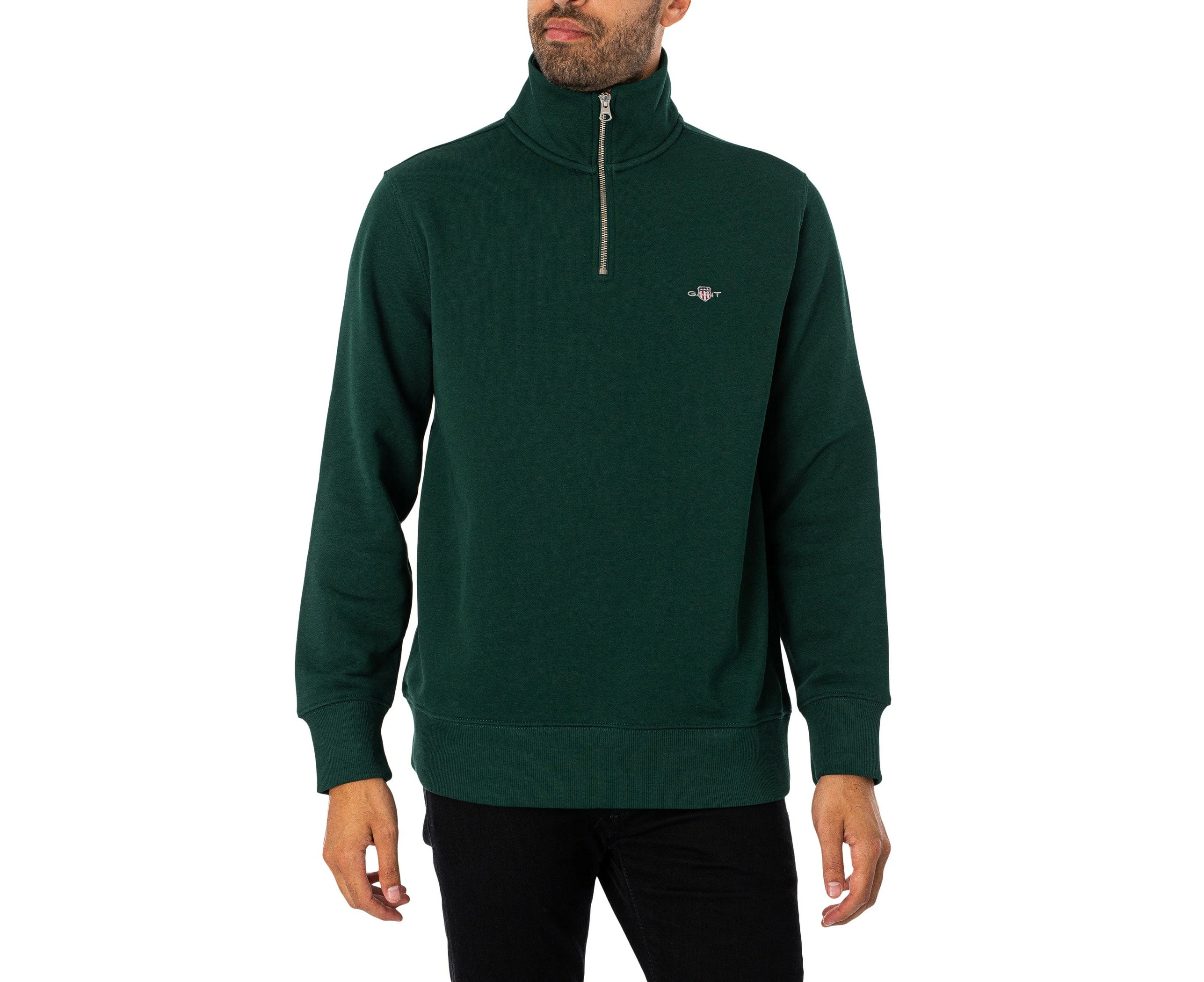 GANT Men's Regular Shield Half Zip Sweatshirt - Green