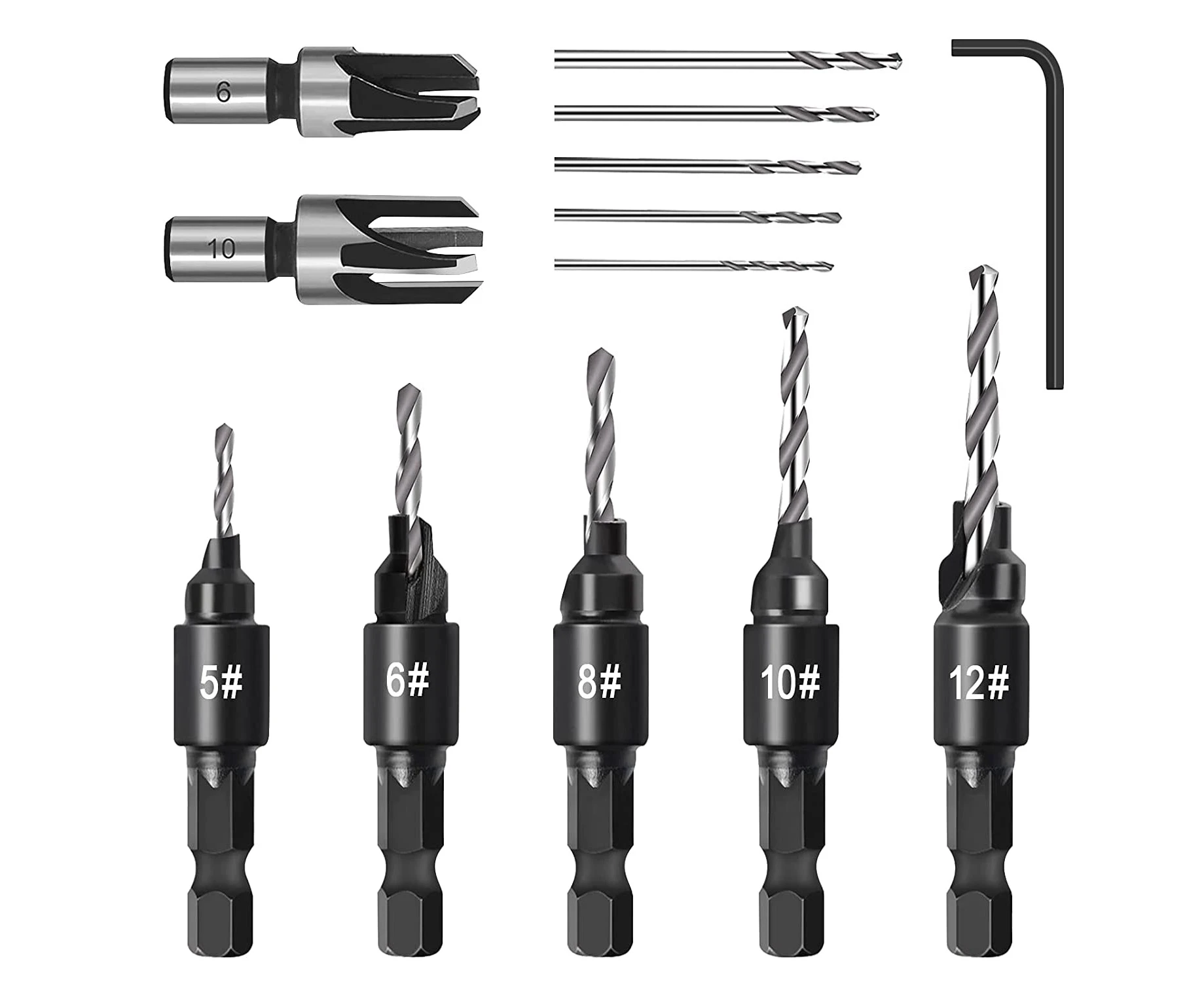 Countersink Drill Bit Set, Woodworking Chamfer Adjustable Countersink Tools on Counter Sink Holes with 1/4inch Hex Shank