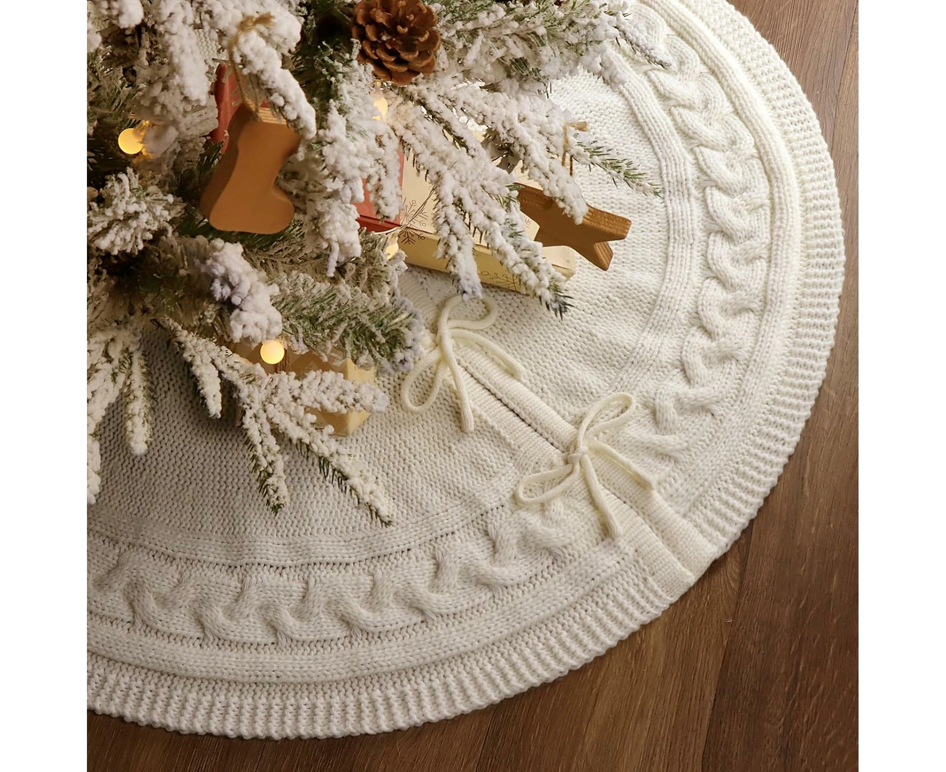 Christmas Tree Skirt 36 Inches: Braided Cable Knit Round Cream White Tree Skirt, Thick Rustic Christmas Tree Decorations Neutral Christmas Decor Christmas