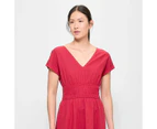 Linen Blend V-Neck Shirred Waist Midi Dress - Preview