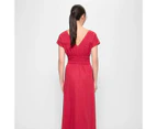 Linen Blend V-Neck Shirred Waist Midi Dress - Preview