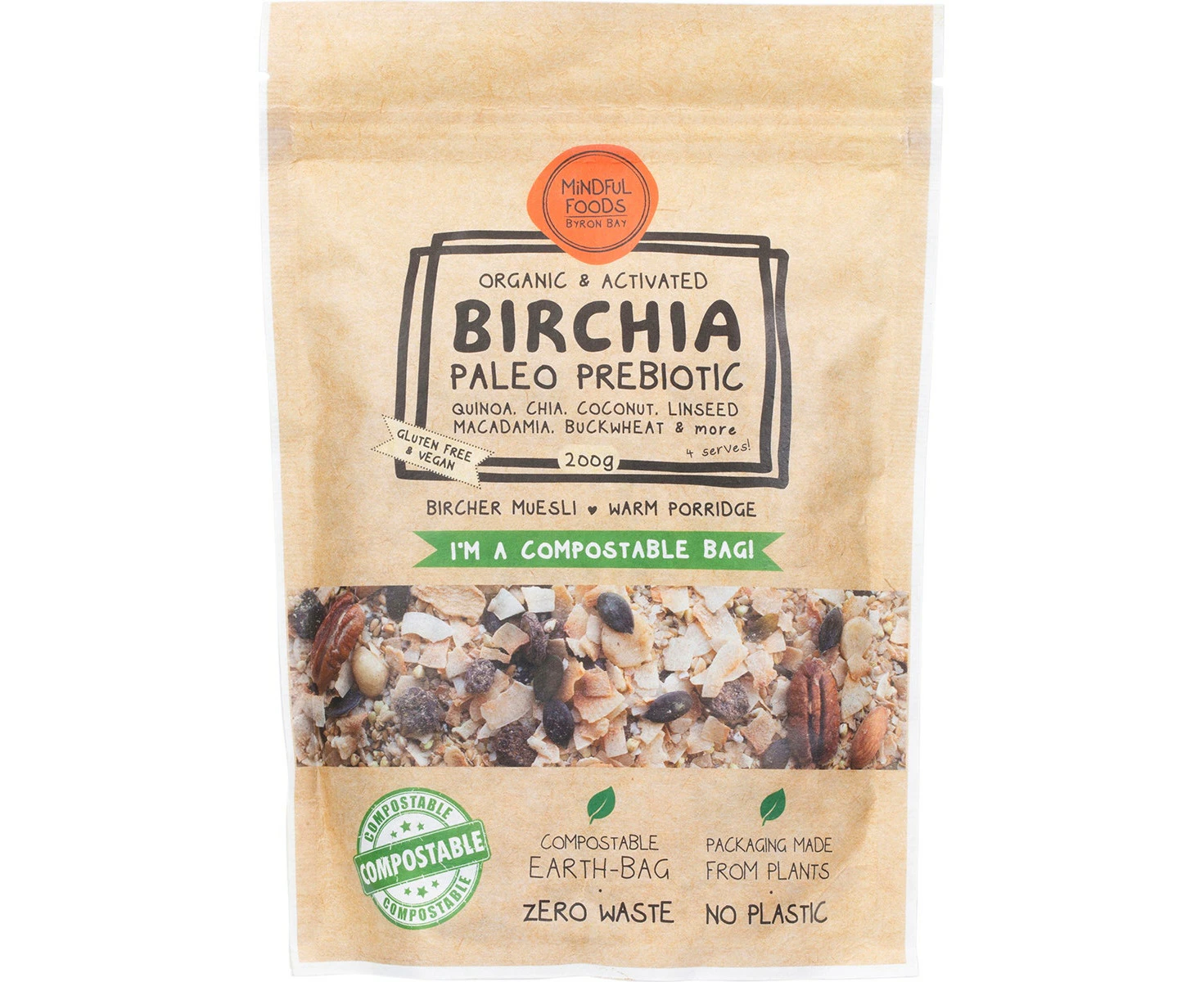 MINDFUL FOODS Birchia Paleo Prebiotic Granola Organic & Activated 200g