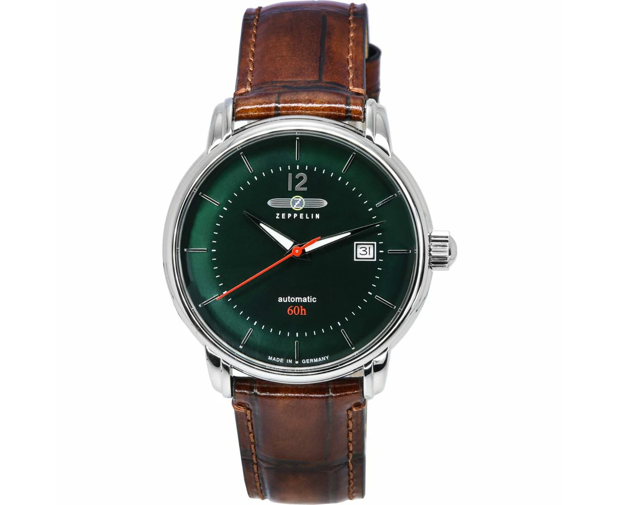 Zeppelin Lz 120 Bodensee Leather Strap Dark Green Dial Automatic Men's Watch