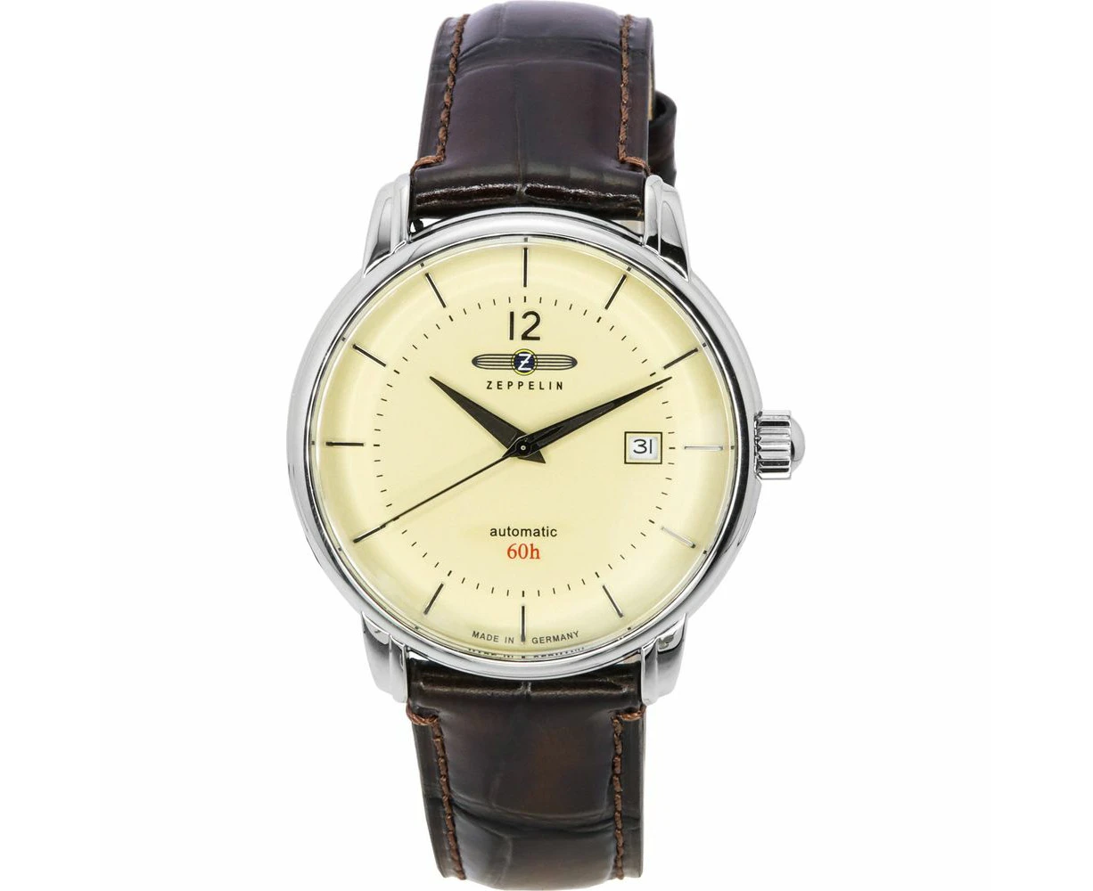 Zeppelin Lz 120 Bodensee Leather Strap Beige Dial Automatic Men's Watch