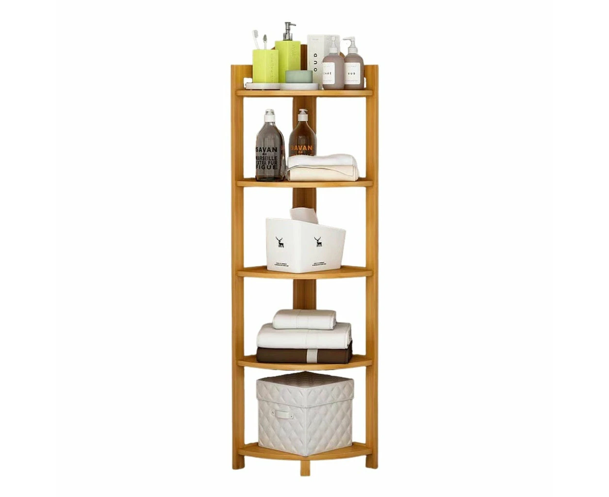 GOMINIMO Bamboo Corner Shelf, Freestanding Bookcase 5 Tier