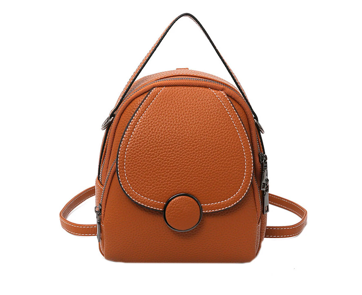 Bestjia Women Solid Color Zipper Mini Backpack Soft Faux Leather Handbag Satchel Bag - Brown