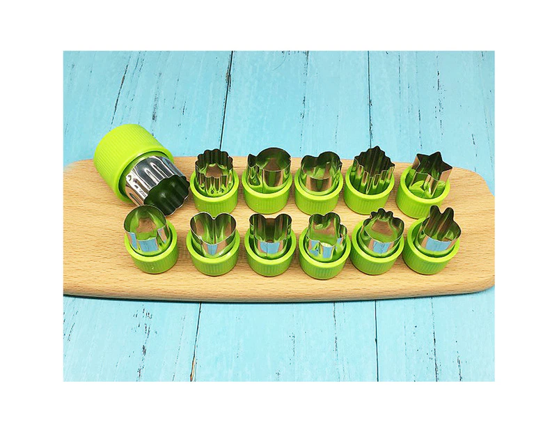 12pcs/set Stainless Steel Fruit Vegetable Biscuit Cutters Butterfly Printing Mini Cookie Shape Cutter Set Kid Food Mold Mould