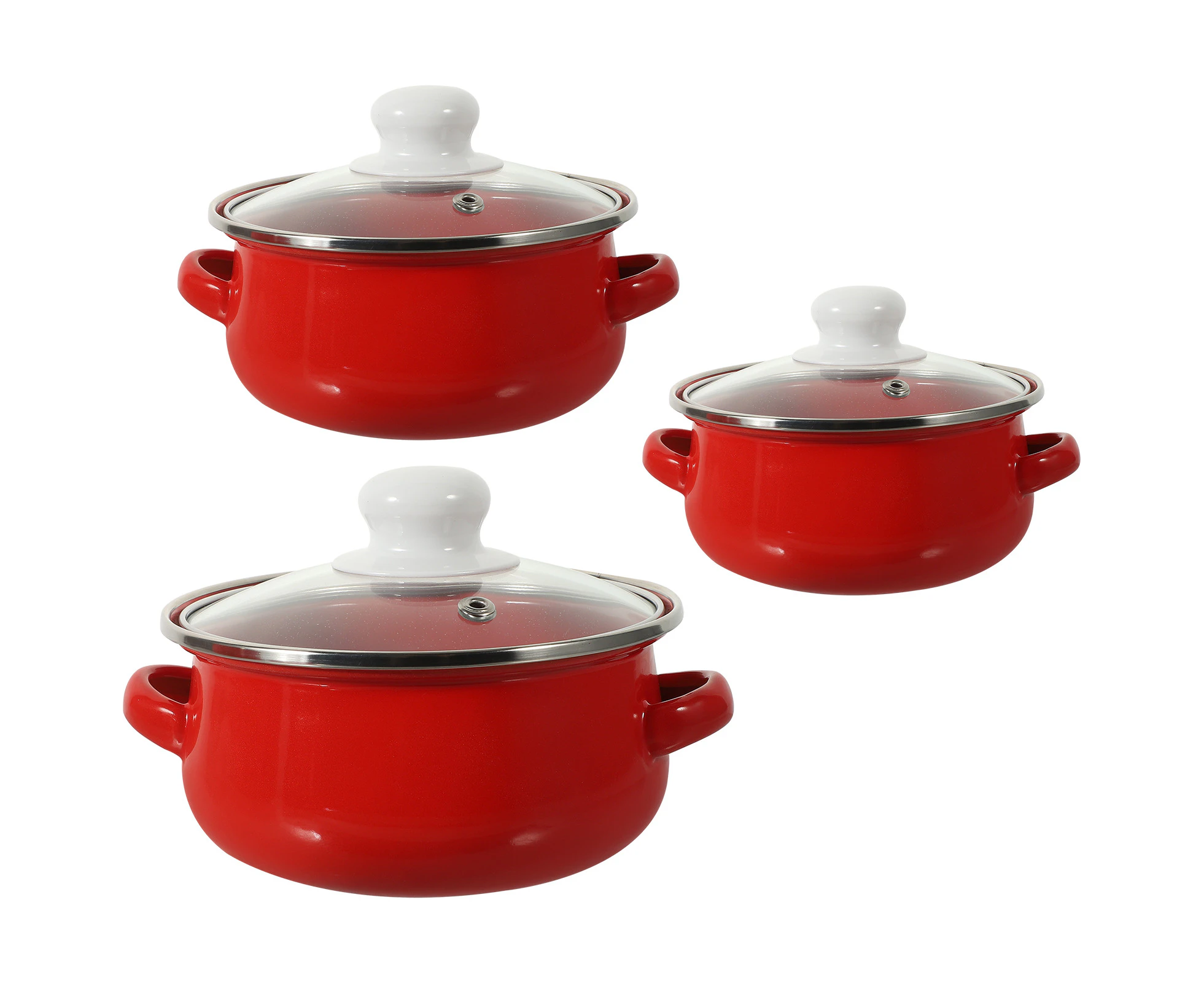 3Pcs Kitchen Pot Multi-use Enamel Cooking Pot Double Handles Soup Pot Flat Bottom Pot