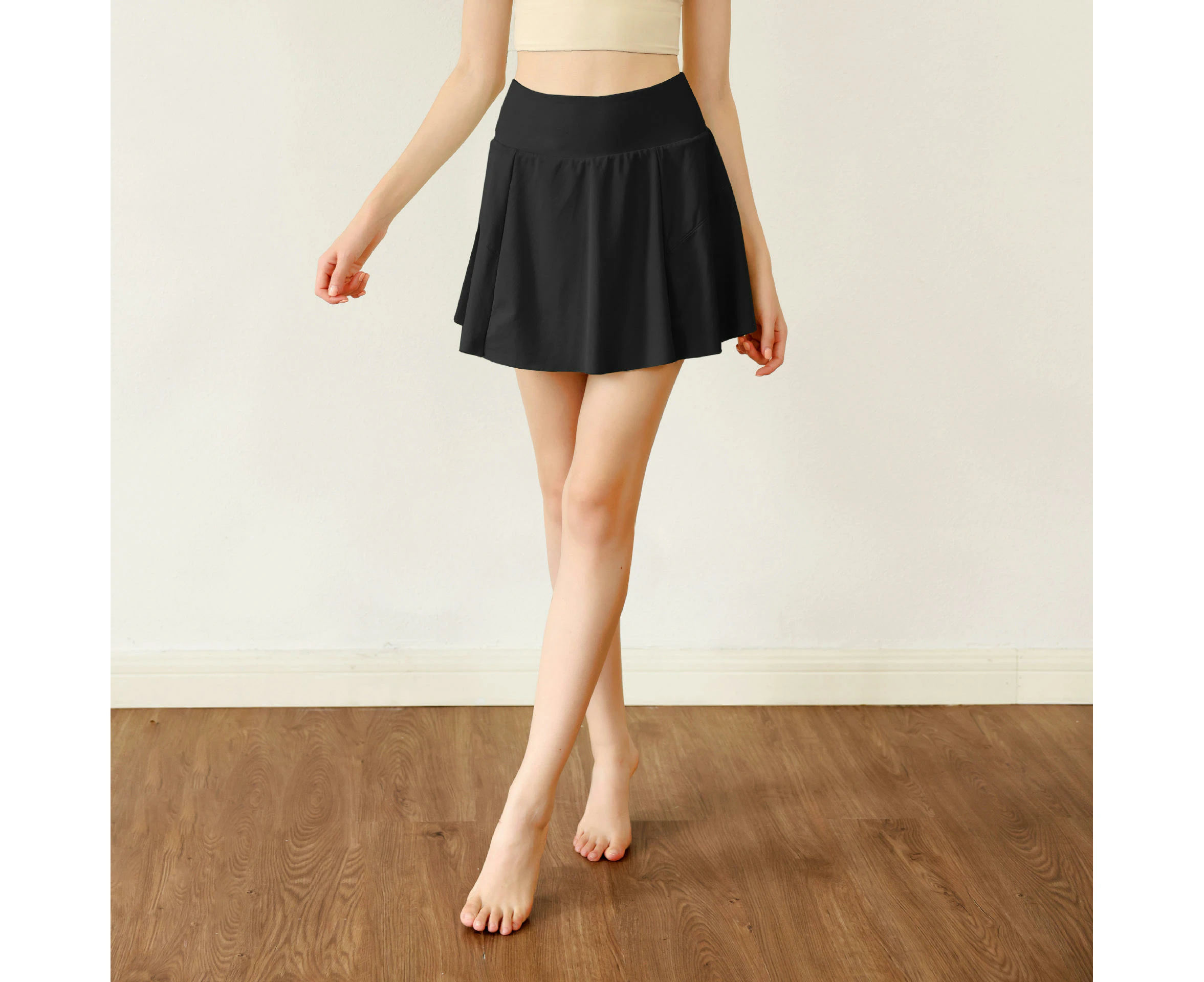 Women's 2-in-1 Skort High Waisted Tummy Control Pleated Golf Skorts  with Shorts Pockets-black