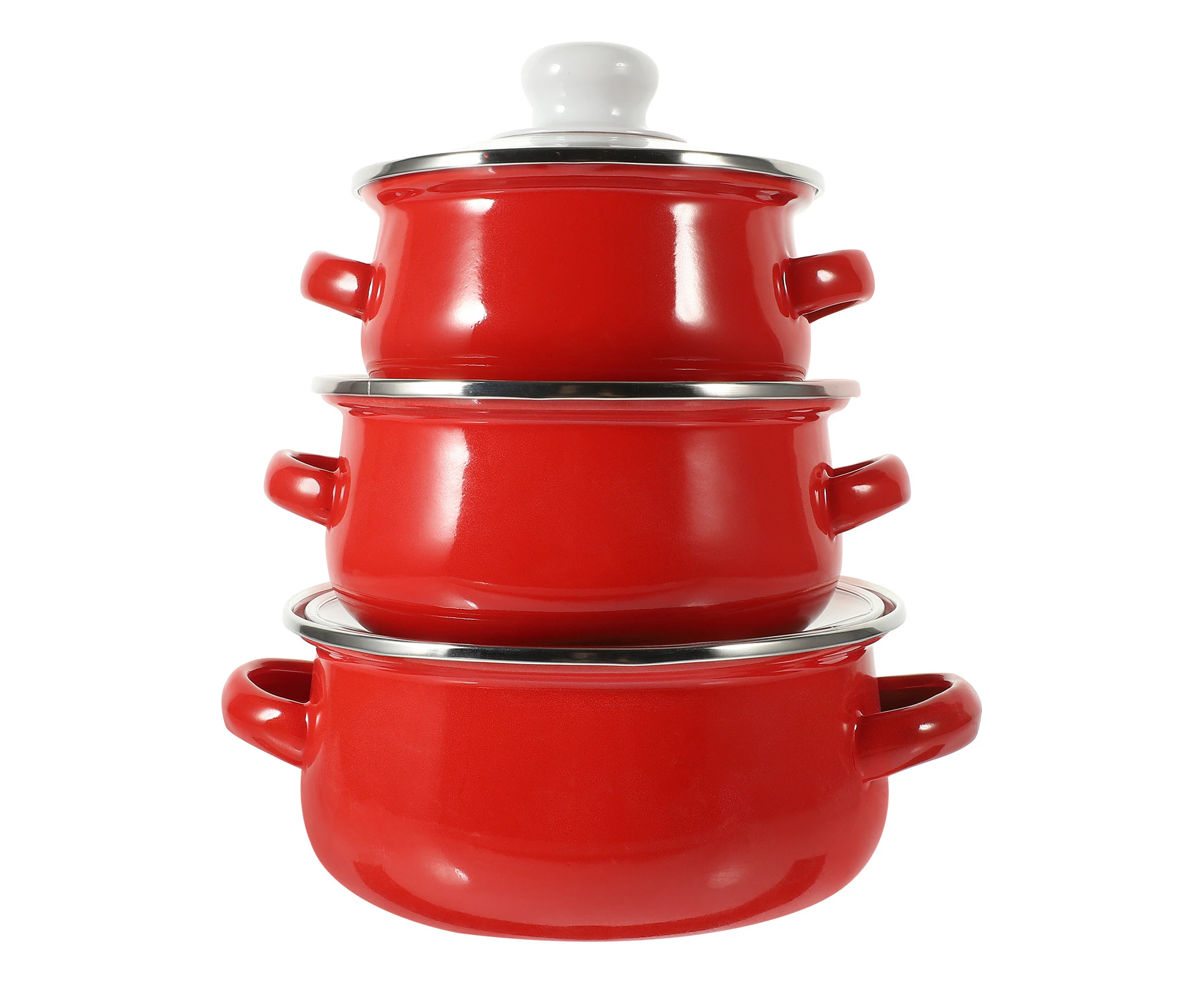 3Pcs Kitchen Pot Multi-use Enamel Cooking Pot Double Handles Soup Pot Flat Bottom Pot