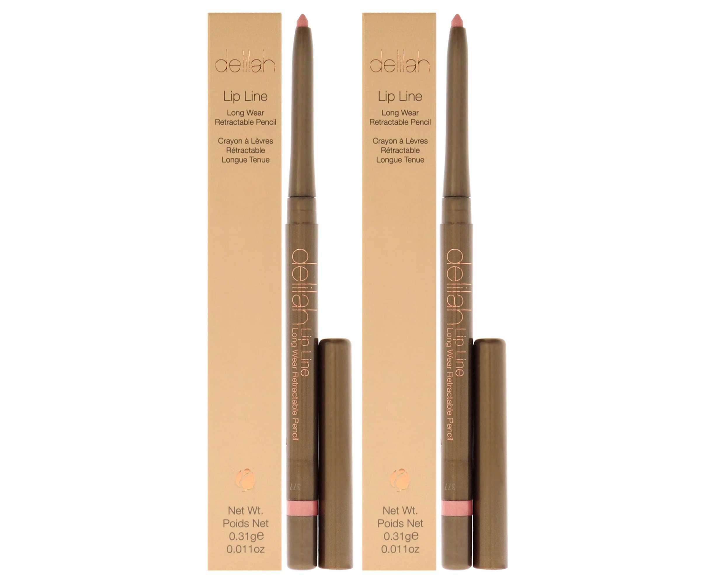 Delilah Lip Line Long Wear Retractable Pencil - Naked by Delilah for Women - 0.011 oz Lip Liner - Pack of 2