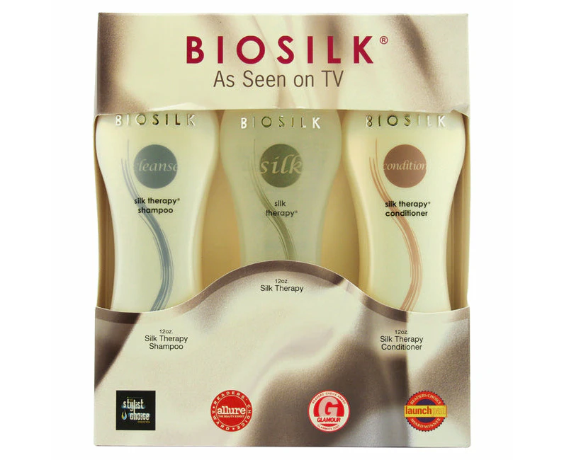 Silk Therapy Trio Set by Biosilk for Unisex - 3 Pc 12oz Biosilk Therapy Shampoo, 12oz Biosilk Therapy Conditioner, 12oz Biosilk Therapy Treatment