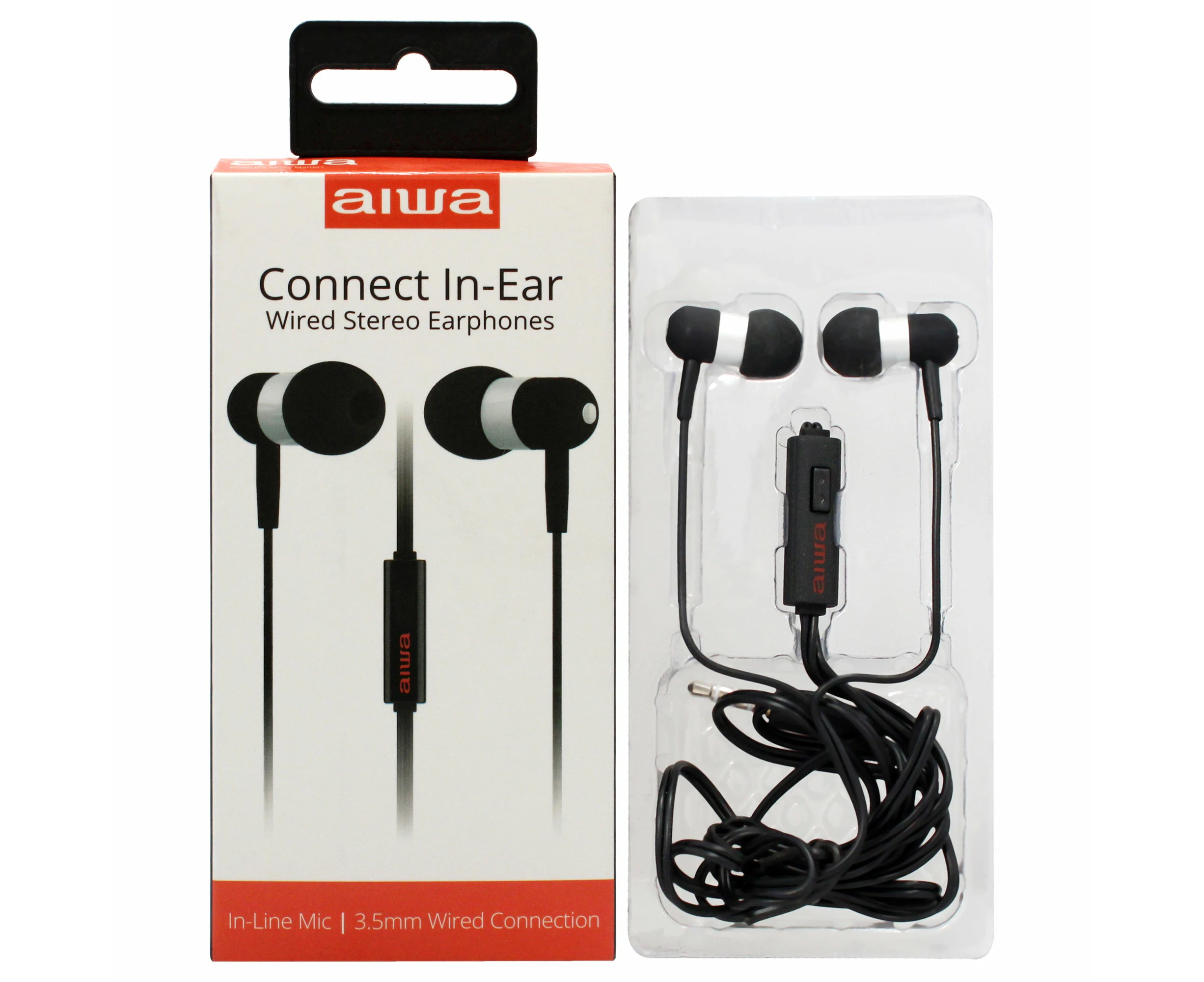 Aiwa Audio Connect In-Ear Stereo Earphones - Black by Aiwa for Unisex - 1 Pc Earphones