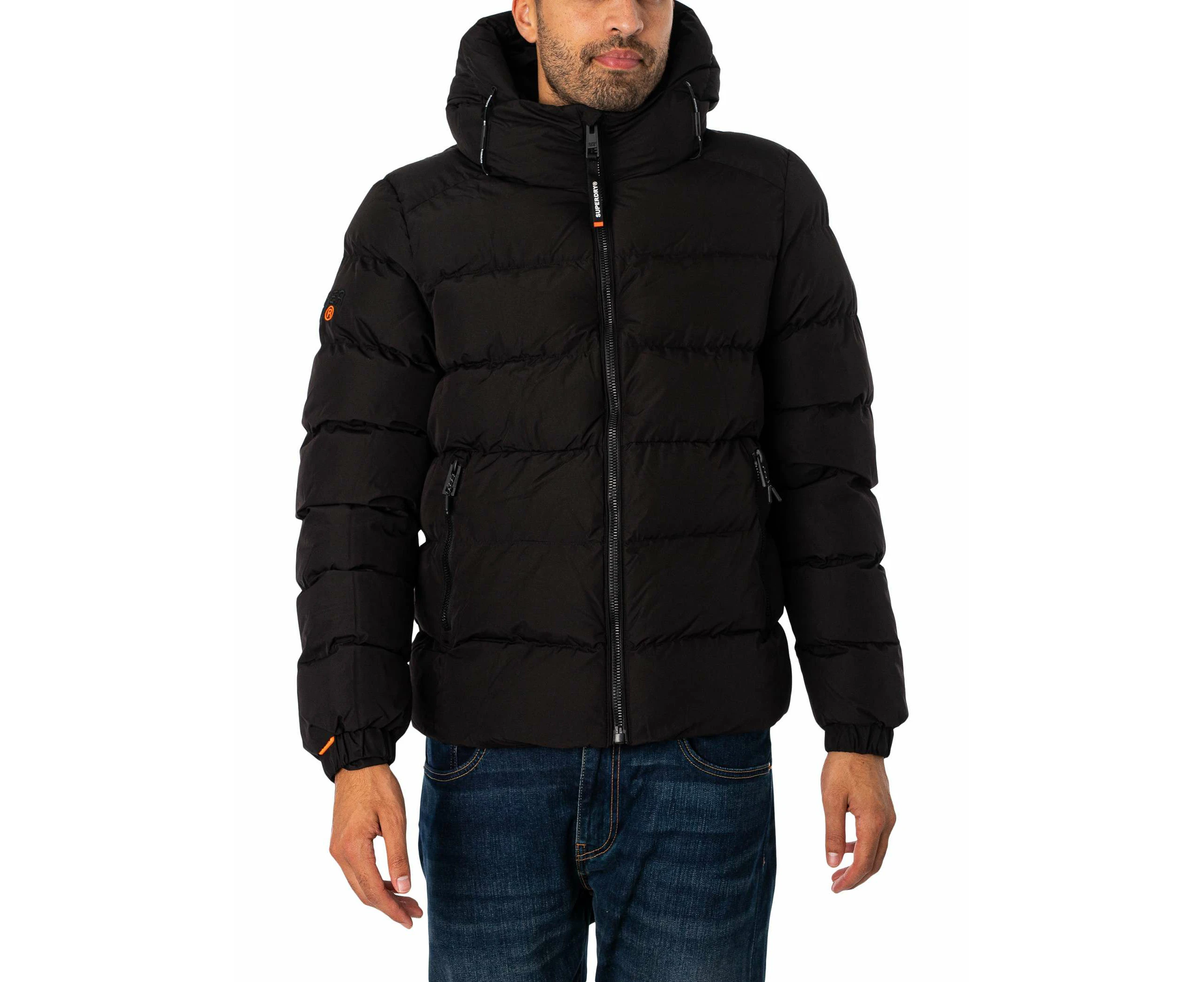 Superdry Men's Hooded Sports Puffer Jacket - Black