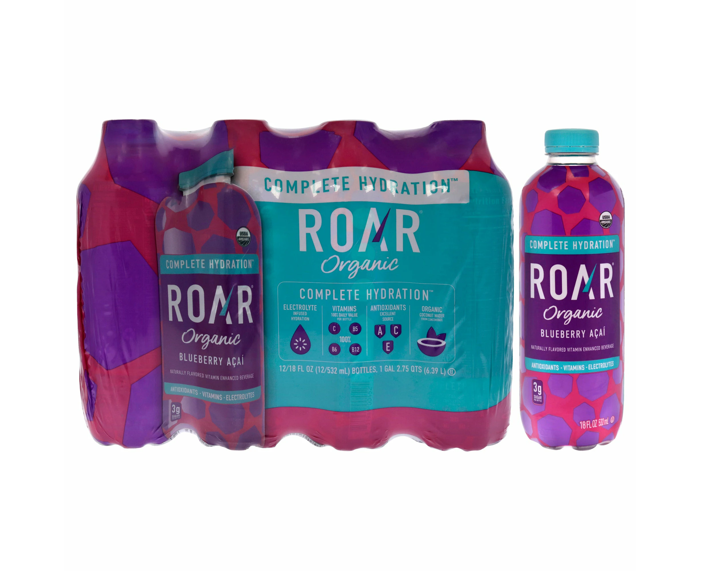 Complete Hydration Organic - Blueberry Acai by Roar for Unisex - 12 x 18 oz Electrolytes