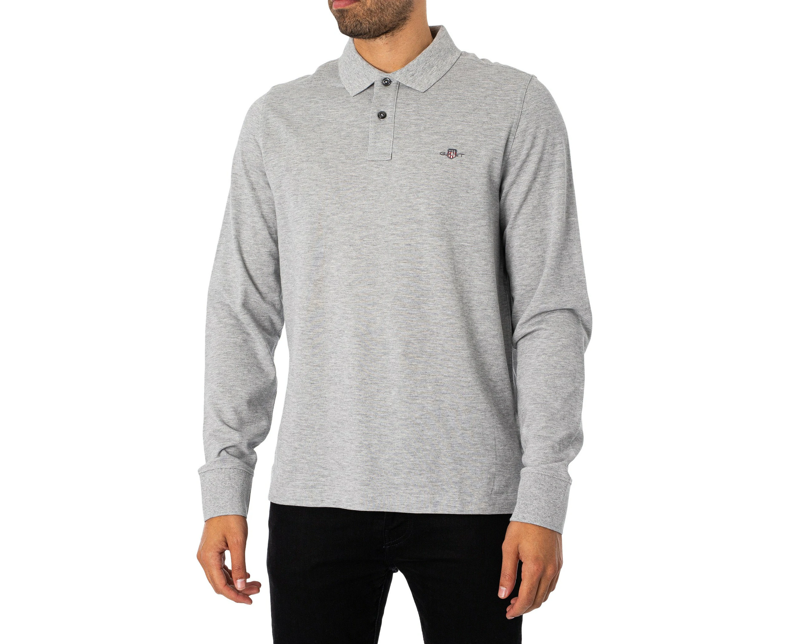 GANT Men's Regular Shield Longsleeved Pique Polo Shirt - Grey