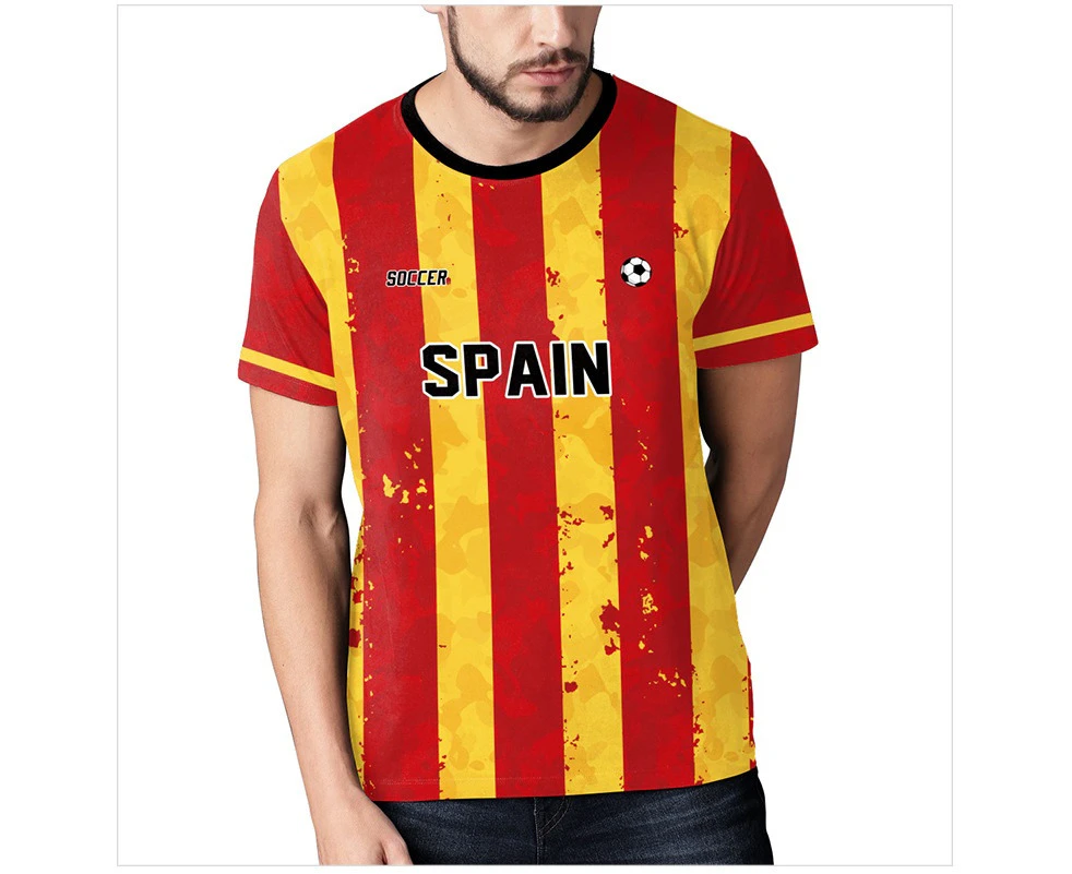 WeMeir Mens 2022 World Cup Soccer T-shirts Spain Mens Football T-shirts Soccer Fan Tee Tops - Yellow