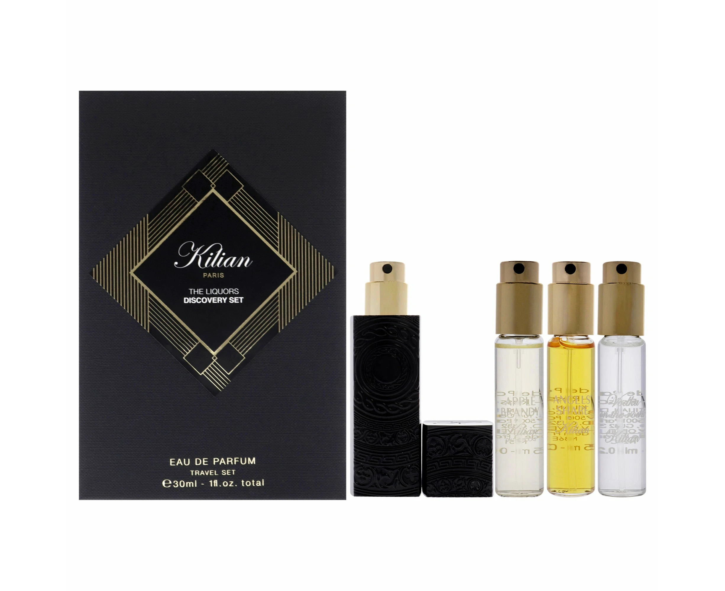 The Liquors Discovery Set by Kilian for Women - 5 Pc Mini Gift Set 0.25oz Roses on Ice EDP Spray (Refill), 0.25oz Apple Brandy on the Rocks EDP Spray (R...