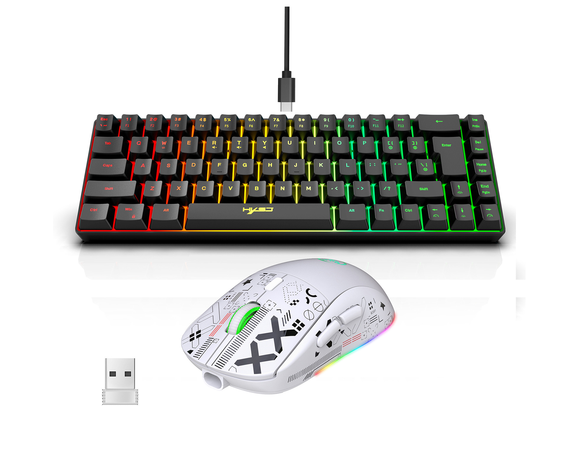 HXSJ Keyboard and Mouse Combo Wired K68 RGB Streamer Mini Gaming