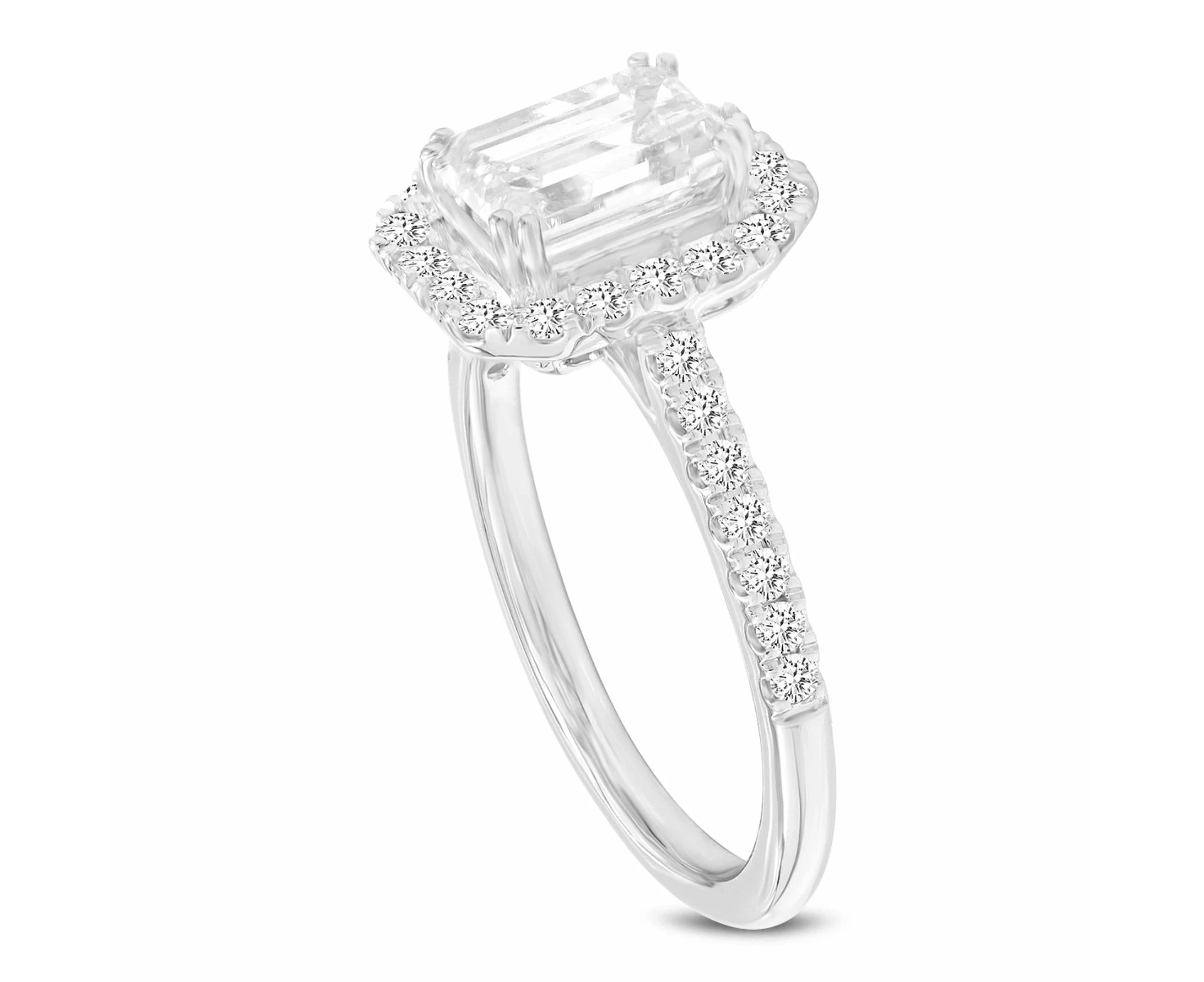 LuvMyJewelry Valora 14K White Gold Emerald Cut Lab Grown Diamond Halo Engagement Ring - 1.95 ctw