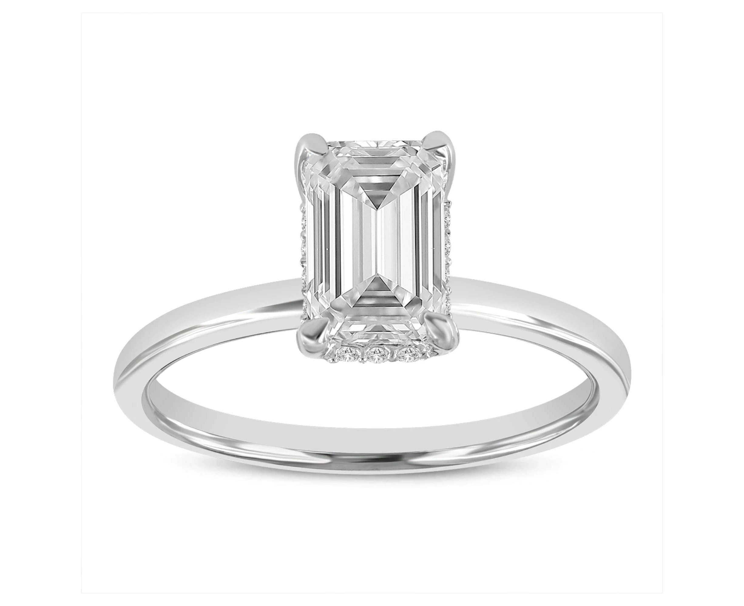 LuvMyJewelry Empress 14K White Gold Emerald Cut Lab Grown Diamond Hidden Halo Engagement Ring - 1.6 ctw