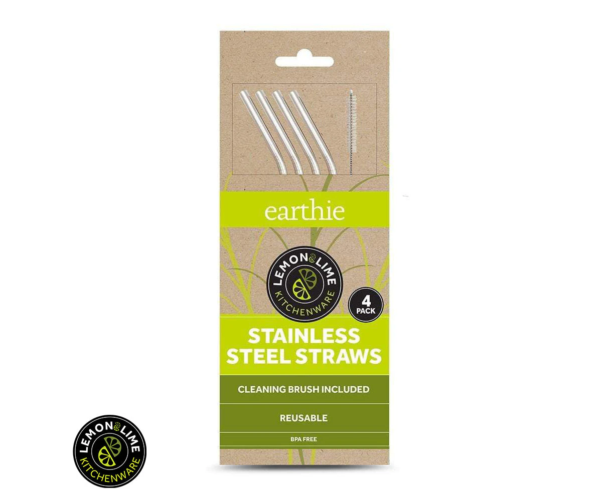 Lemon & Lime ECO 4PCS STAINLESS STEEL STRAWS BONUS CLEANING BRUSH