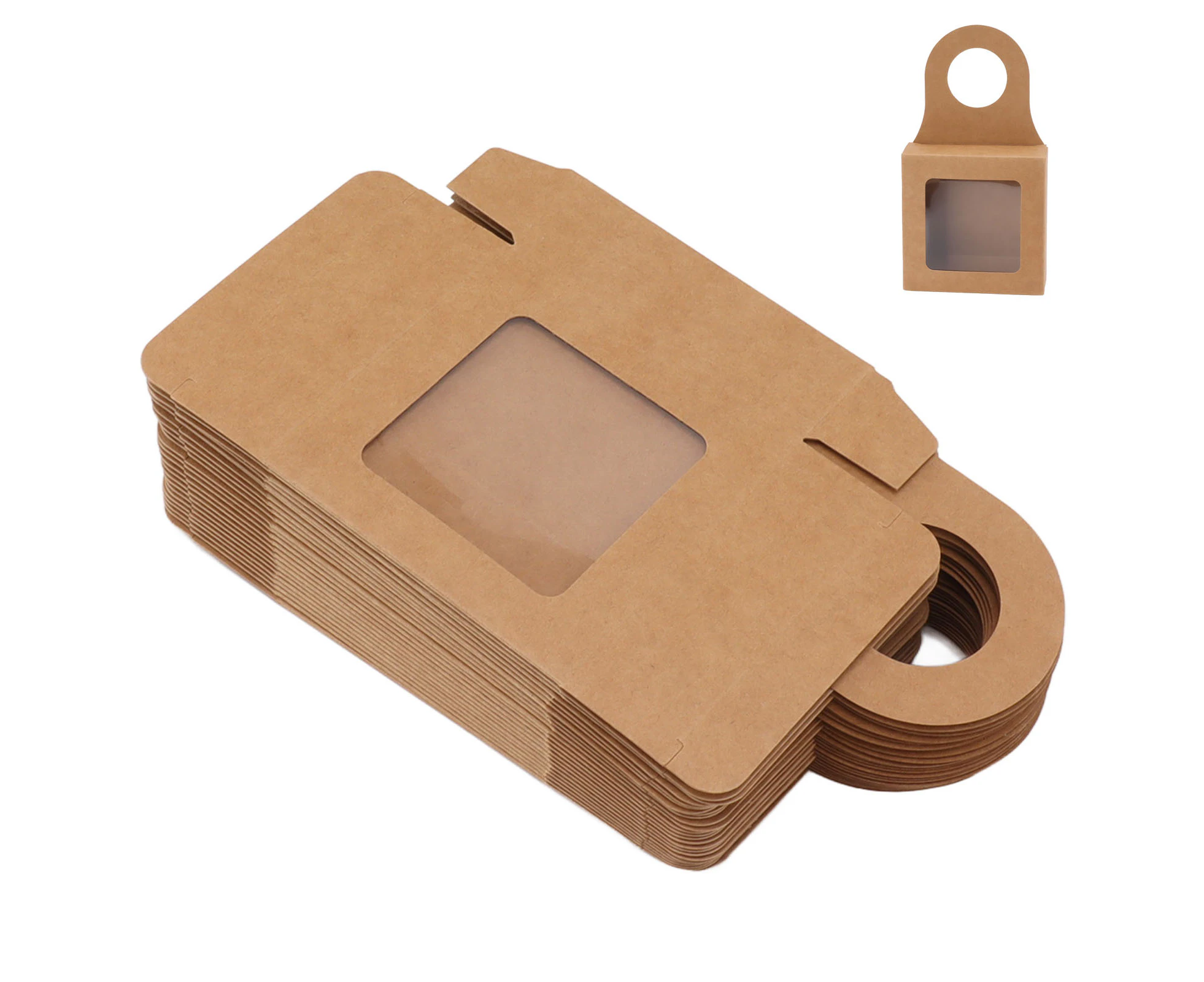 25 Count Kraft Paper Wine Bottle Box with Hanging Hook Window Foldable Kraft Gift Boxes