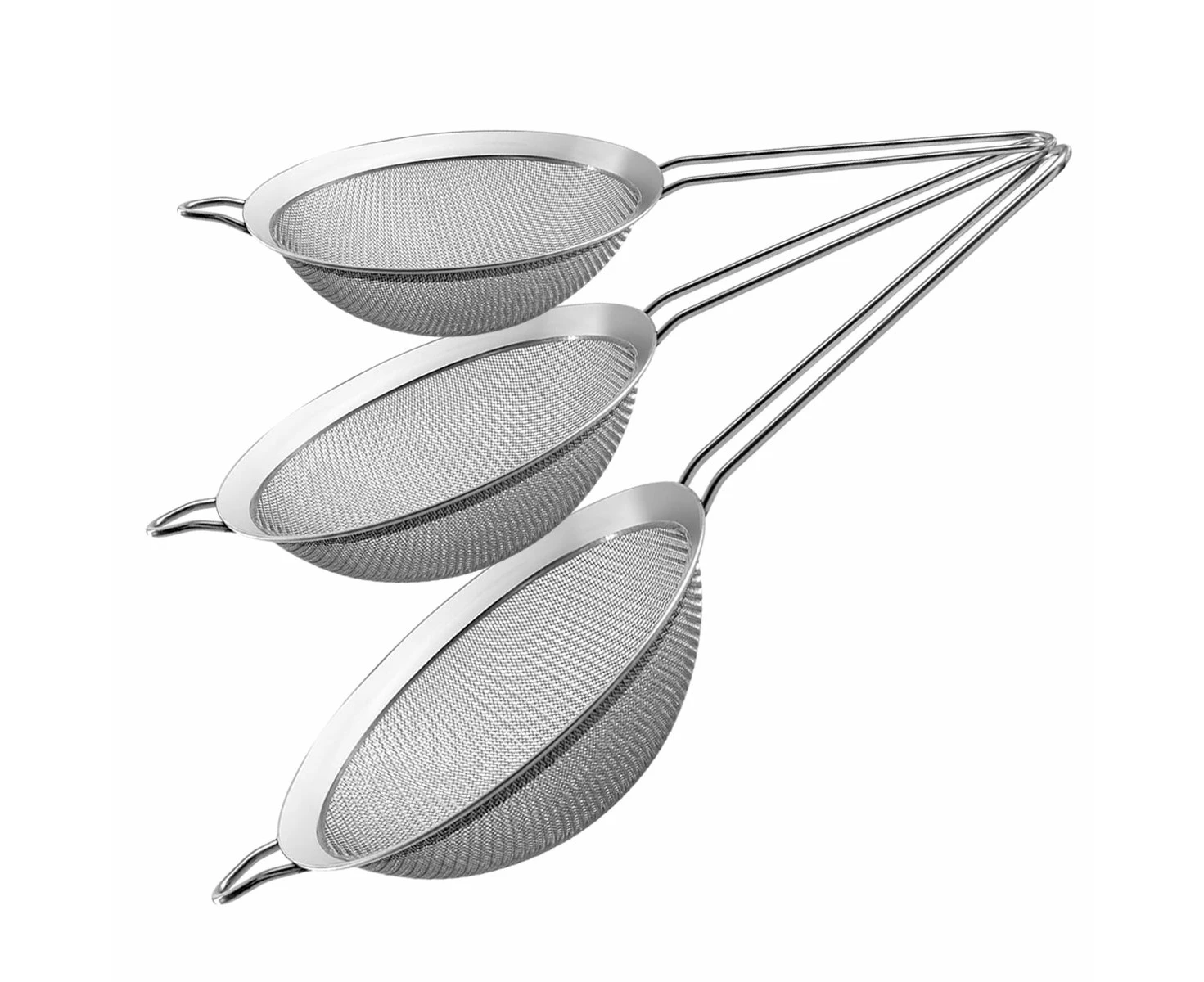 Fine Mesh Strainer Set of 3, Stainless Steel Wire Strainers for Kitchen, Multipurpose Metal Fine Sieve with Handle