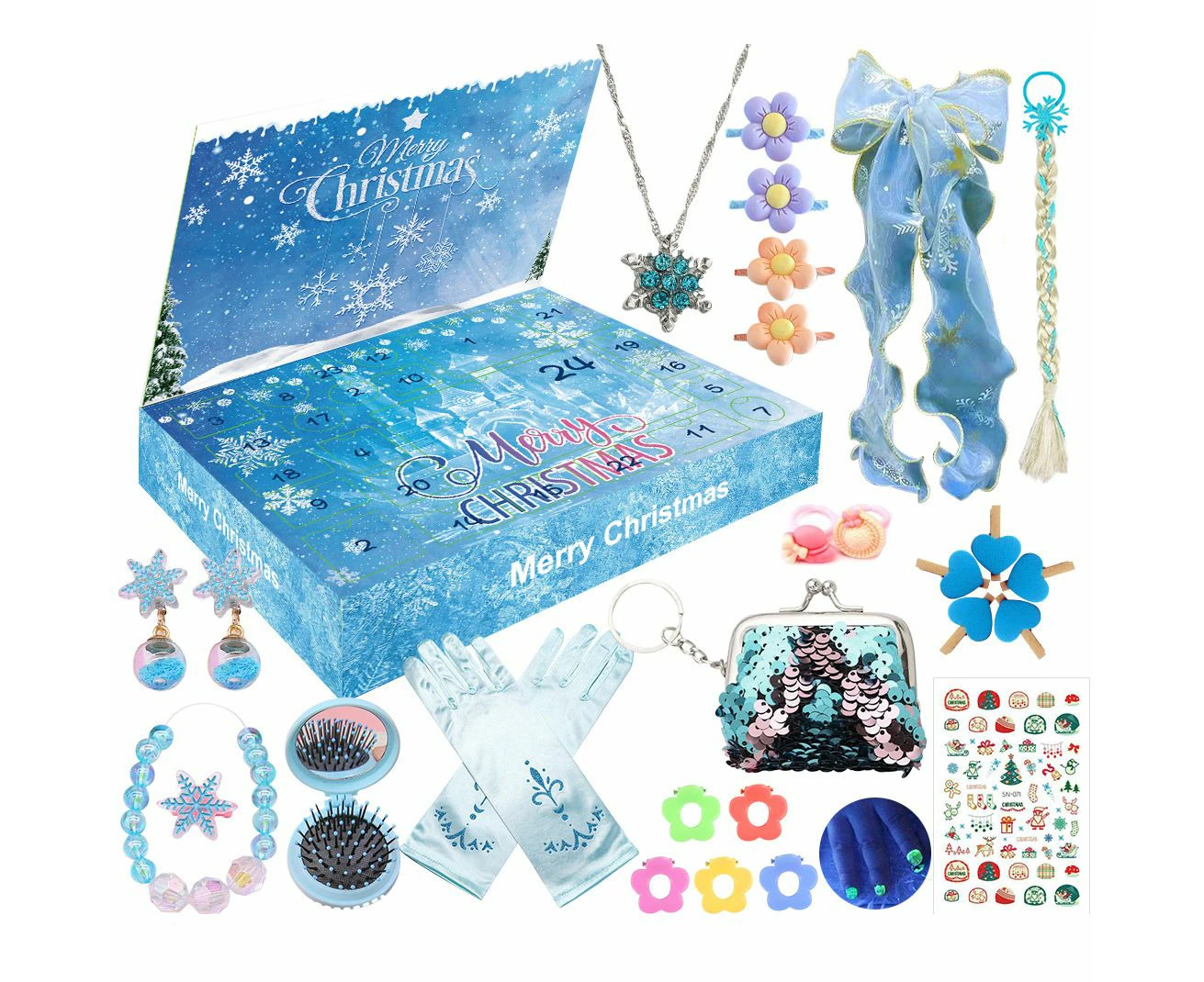 Frozen Princess Advent Calendar Surprise Box for Girls Gifts With Gloves Bags Hairband Hair Clips Christmas Gift