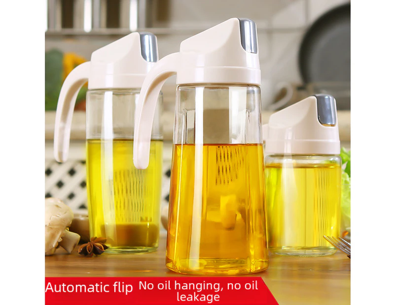 Oil Pot Household Leak-Proof Oil Bottle Kitchen Automatic Opening And Closing Seasoning Bottle With Lid Oil And Vinegar Bottle Oil Pot,Apricot Color,300Ml