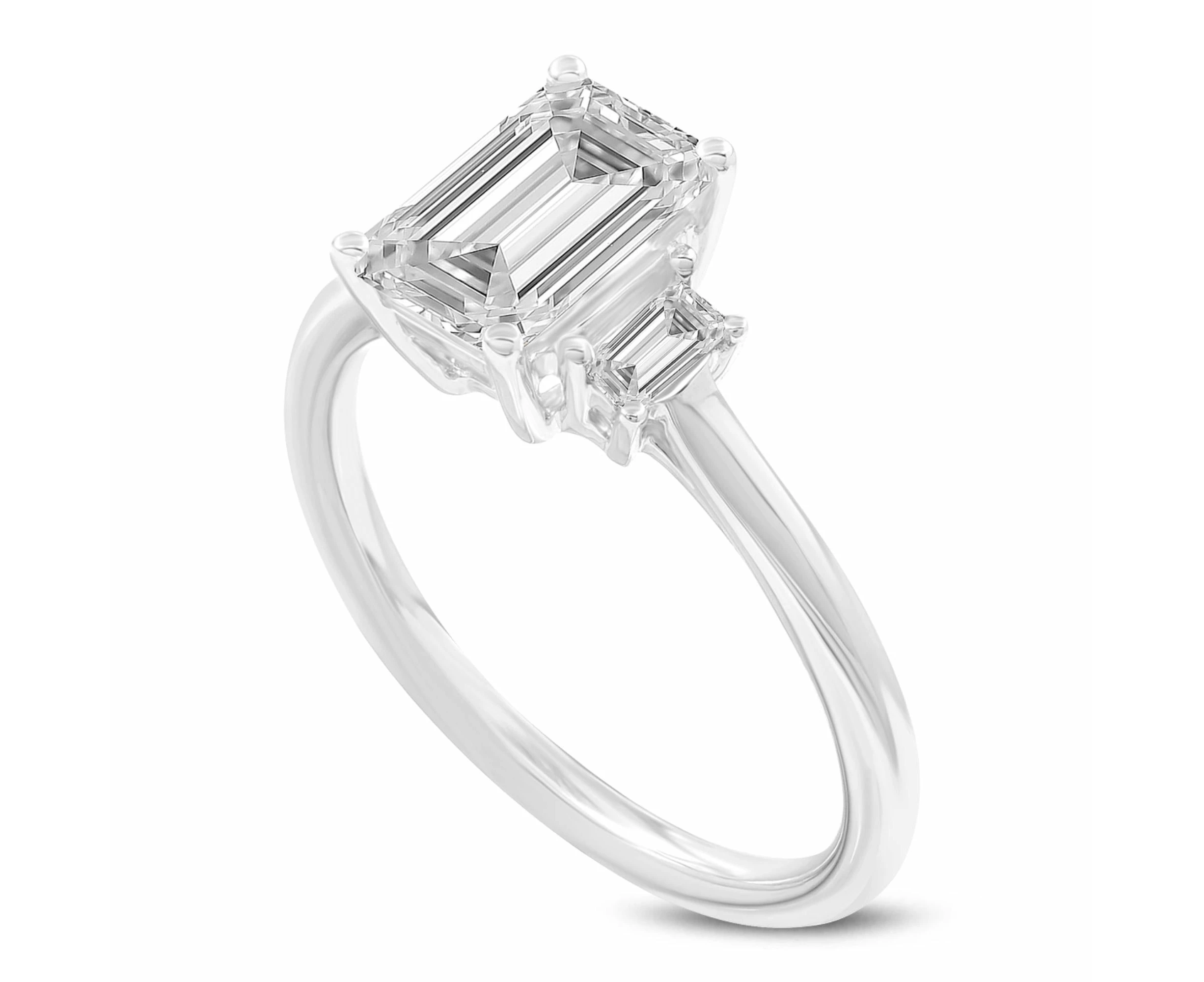 LuvMyJewelry Seraphine 14K White Gold Emerald Cut Lab Grown Diamond 3 Stone Engagement Ring - 3.32 ctw