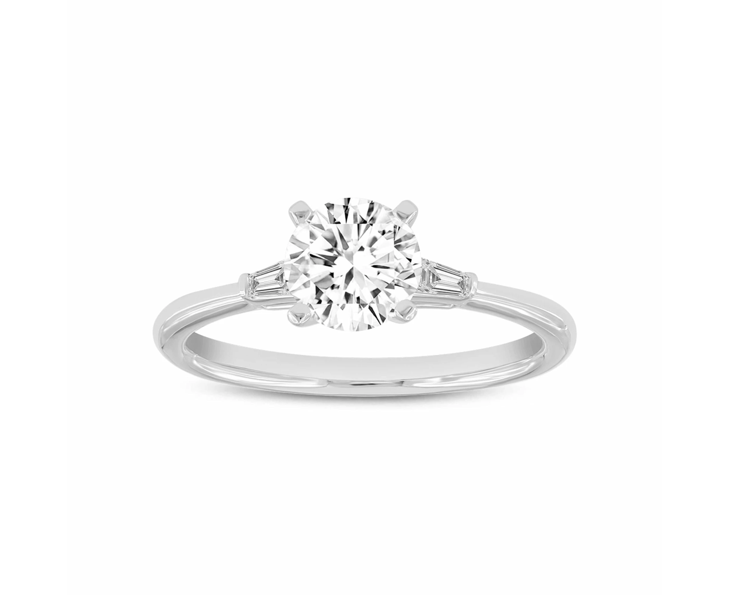 LuvMyJewelry 14K White Gold Round Cut Lab Grown Diamond Tapered Baguettes Engagement Ring - 1.15 ctw