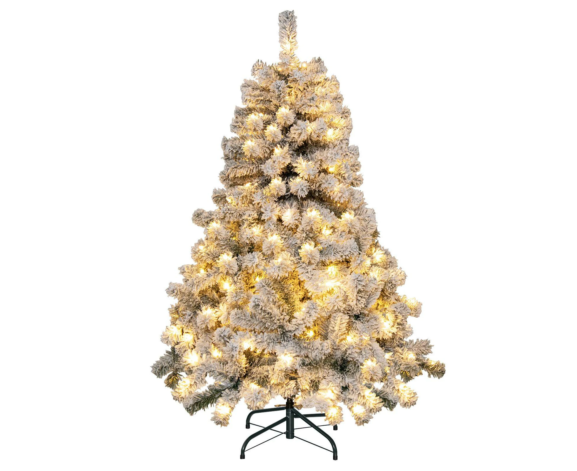 Costway 1.4M Snow Flocked Hinged PVC Christmas Tree w/150 LED Lights & Metal Stand Xmas Decoration